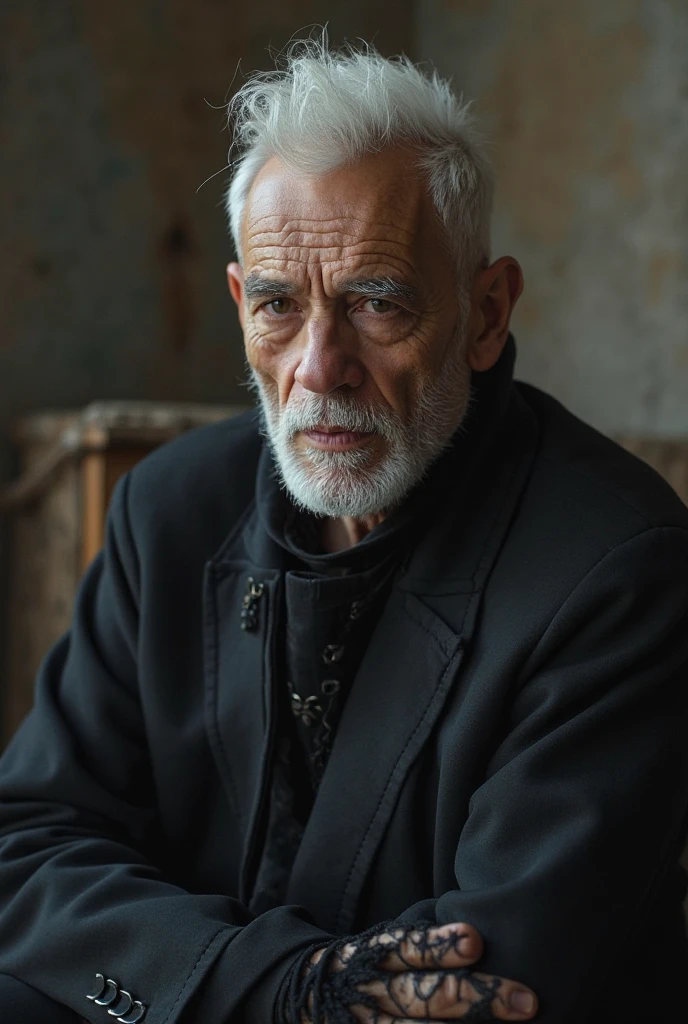 detailed elderly thin man with gray hair sitting on a park bench at night, detailed facial features, realistic clothing, highly detailed background, warm lighting, cinematic atmosphere, photorealistic, 8k, detailed texture, dramatic lighting, moody colors, atmospheric, cinematic composition