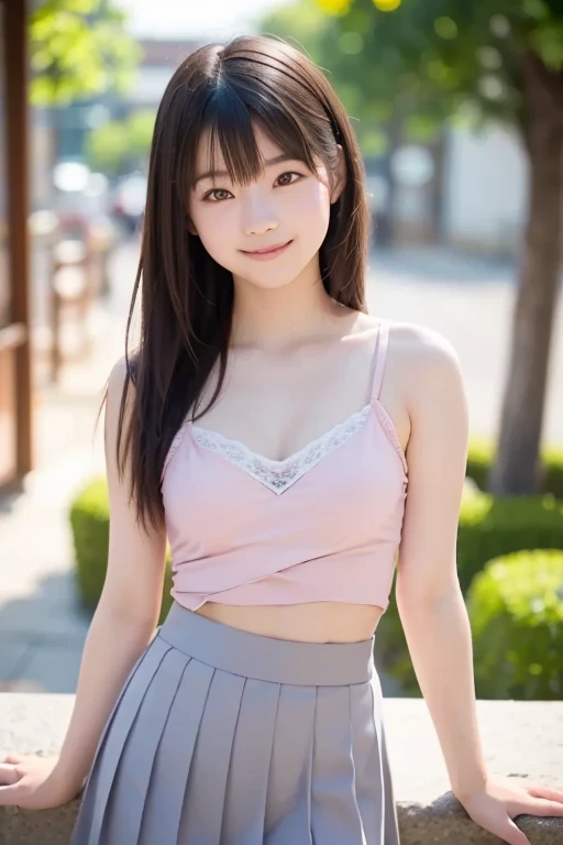 Realistic、Realistic、9〜、Elementary school girl、Japanese、Extremely thin limbs（Height: 140cm、Weight 35kg、Bust 70cm、Waist 50cm、Hip 65cm）、Full body photo、Front view、True Face、Straight posture、Sitting with legs crossed、Knee Up、Complete M-leg opening、No pants、Shaved、Hands behind back、Arms behind back、Silk skin、White snow muscle、Looking up、Eyes of hollowing、Provocative eyes、Cross-eyed、Extremely small nose、Small Mouth、Jaw sharp、Innocent face、Baby Face、smile:0.6、Perfect small face、Shiny Hair、Black Hair、Ultra-thin side twin tails、Wavy hair twin tails、Young lady category、Lots of little pink ribbons、Delicate shoulders、Shoulder Bare、Proudly、Upward-facing chest、Firm breasts、No bra、topless、Tiny breasts、A Cup、Small breasts、Small breasts、Beautiful breasts、Nipples are visible、Nipples are tagging、Pink nipples、Ultra-thin waist、Provocative hips、extra-thin thighs、Extremely thin and straight legs、Provocative legs、White and supple legs、Wine red and pink checkered skirt、Ultra-thin and extremely short skirt