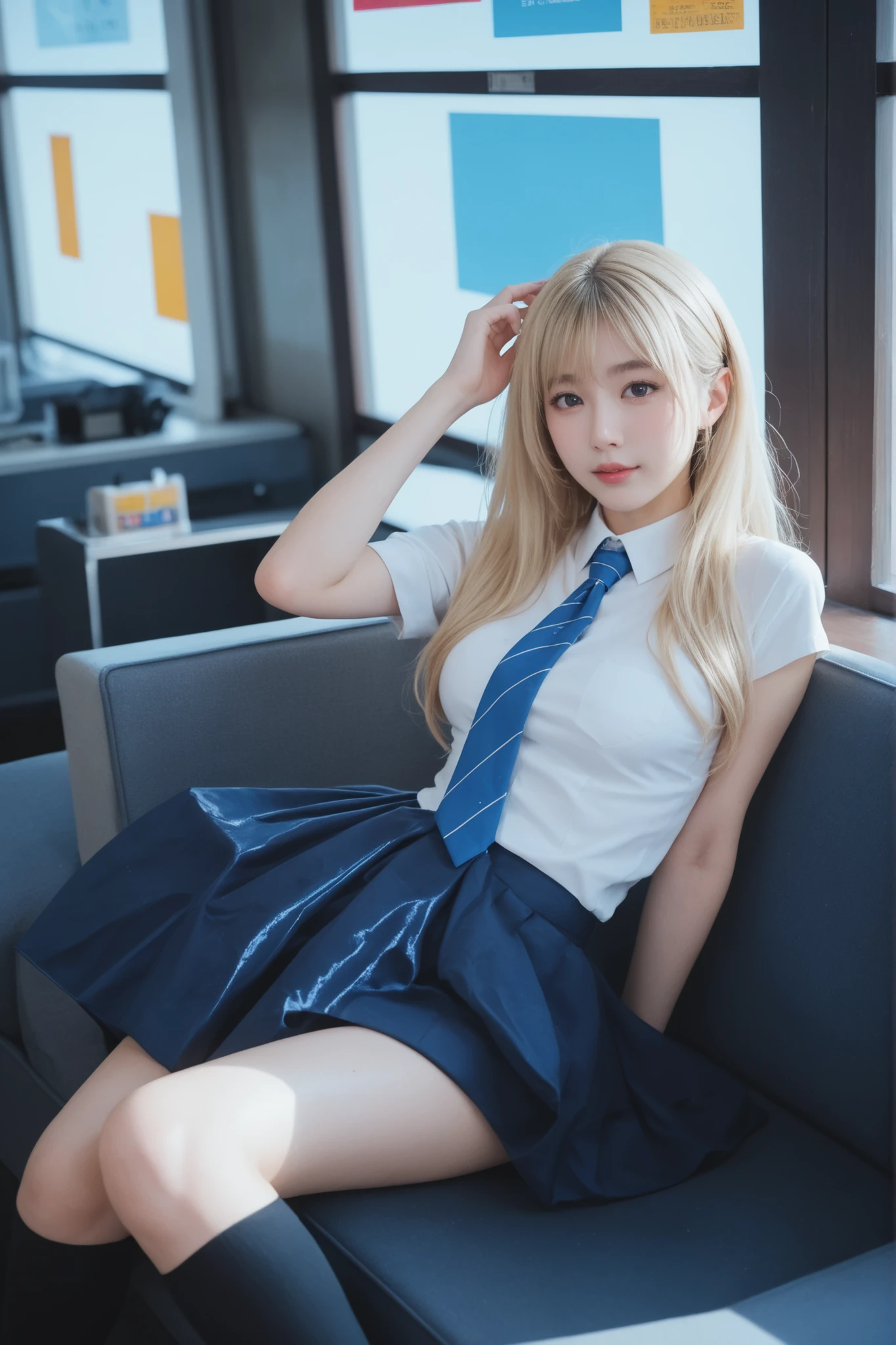 Very detailed、High resolution、Super Beauty highest quality、masterpiece、Navy high socks casual mix real、(RAW Photos:1.2)、(Photorealistic:1.4)、Beautiful details Delicate expression、blonde、((I can see your panties))Earrings、eyelash、Sparkling eyes、Glossy Lips、Beautiful and beautiful eyes、Large file size、、(Japanese Girls' High School Uniform))、Very detailed expression、finely、Very detailed facial cinematic lighting、positive、((Dynamic pose)))、(Open Stance))、(skirt from below and above:1.5), Check skirt、White Shirt、sexy look, (Spread your legs and show me your panties.:1.5), (White polyester panties:1.5), (Blonde Short Hair:1.5), (See-through:1.0), (Fits your body:1.5), Very detailed, masterpiece, Realistic, photo Realistic, Very detailedなかわいい女の子, 20-year-old, (Skirt flip), ((Skirt flip by myself)), (White panties) , Panty Focus, blush, Lips parted, Looking at the audience, Wear an off-the-shoulder shirt, (Small panties), (Detailed panties)
