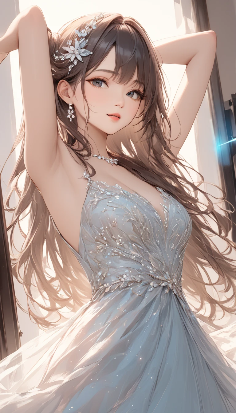 ((Best Quality, 8K, Masterpiece: 1.3)), 1girl, Slim Abs Beauty: 1.3, (Hairstyle Casual, ), Dress: 1.1, Super Fine Face, Delicate Eyes, Double Eyelids, Smile, Home