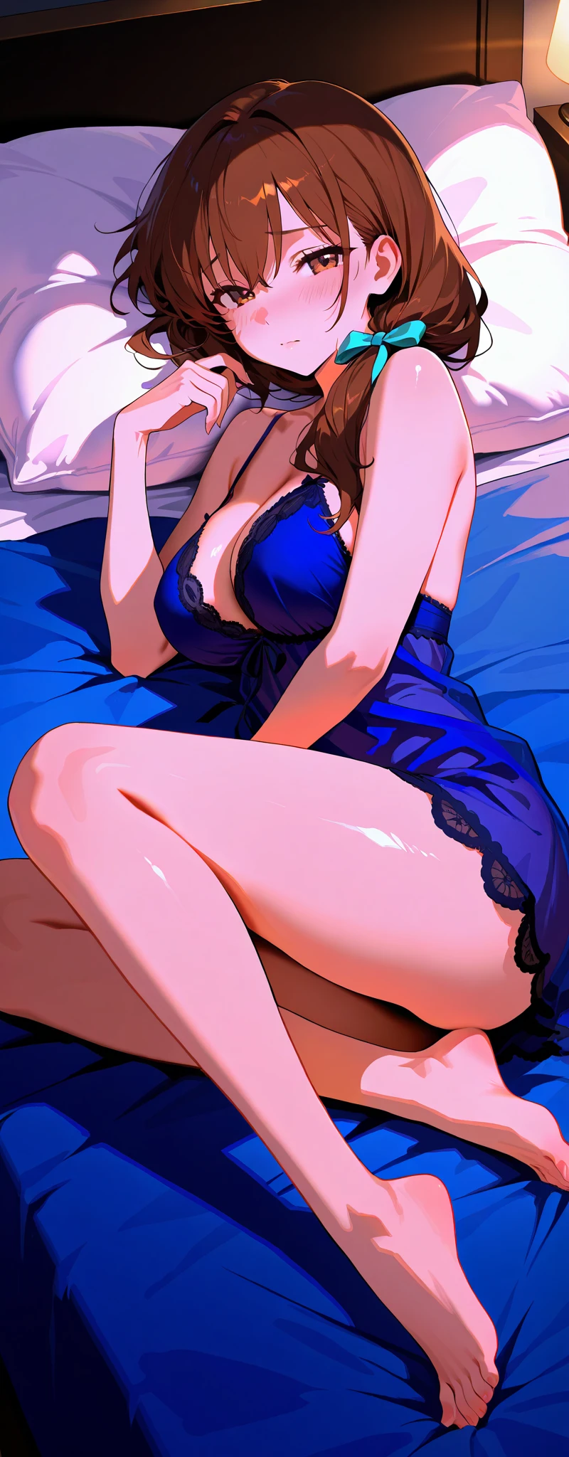 Masterpiece, Top Quality, High Definition, Solo, Small, Indoors, See-through, (Out of Alignment Bra), Side Tie T-Back, Lying down, From above, Arms outstretched, Standing, Sleep, Bed, (disheveled undergarment), Rough breath, Sexual expressions, Undressed clothes,