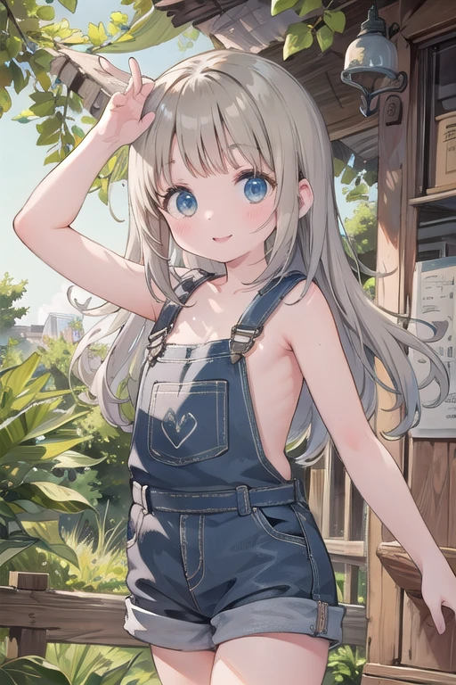 (masterpiece:1.3, Highest quality, Ultra-high resolution, Very detailed), (Realistic:1.1, photoRealistic:1.4), Beautiful illustrations, Perfect lighting,Written boundary depth, Beautiful detailsまでこだわった髪, Beautifully detailed face, Beautiful details, Beautiful clavicle, Beautiful body, 美しくジューシーなchest, Beautiful thighs, Beautiful feet, View your viewers, 1 Girl,Perfect Face, (Perfect Anatomy, Anatomically correct), Cute and symmetrical face、Baby Face、((Shiny Hair)),(Beautiful views),(Ranch, Blurred grassland),(かわいいsmile, smile)、Sexy Body、(masterpiece),(Highest quality：1.3),8K,Very clear,(Ultra-realistic), One Girl,Wide Shot,((大きなchest)),Wide Hips,Beautiful feet, Captivating woman,Blonde ponytail, (((Naked and wearing overalls))), ((Sexy pose, Sexy Body, chest)), smile, Big Breasts