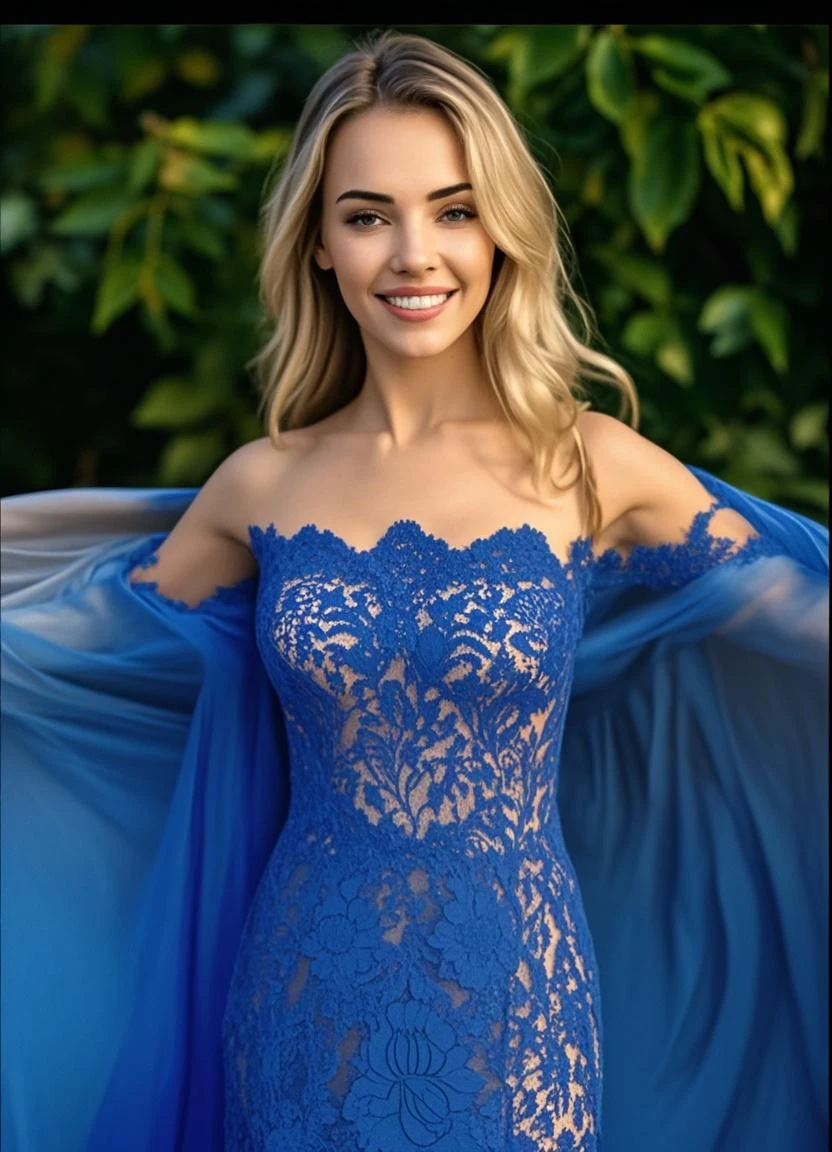 Women wearing blue clothes, blue eyes, full-body, blonde, natural, stunning
