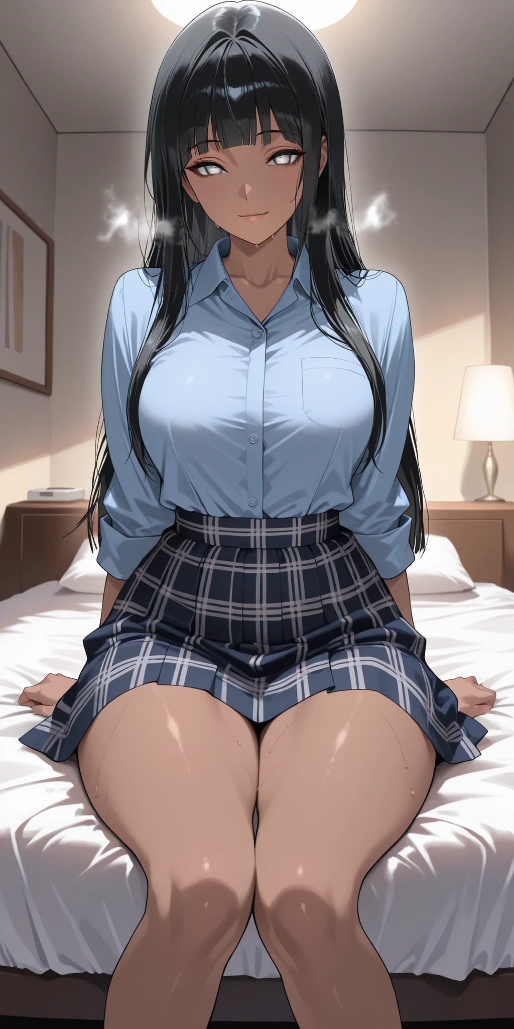 Highest quality, Tabletop, Beautiful mature woman、Beautiful Face、Faint-hearted woman、Office Suits、Tight mini skirt、Brown haired、Brown eyes、Long Hair、Small eyes、Looks like a whole body、Plump body、Sit at a desk、Bend your knees and spread your legs、White panties