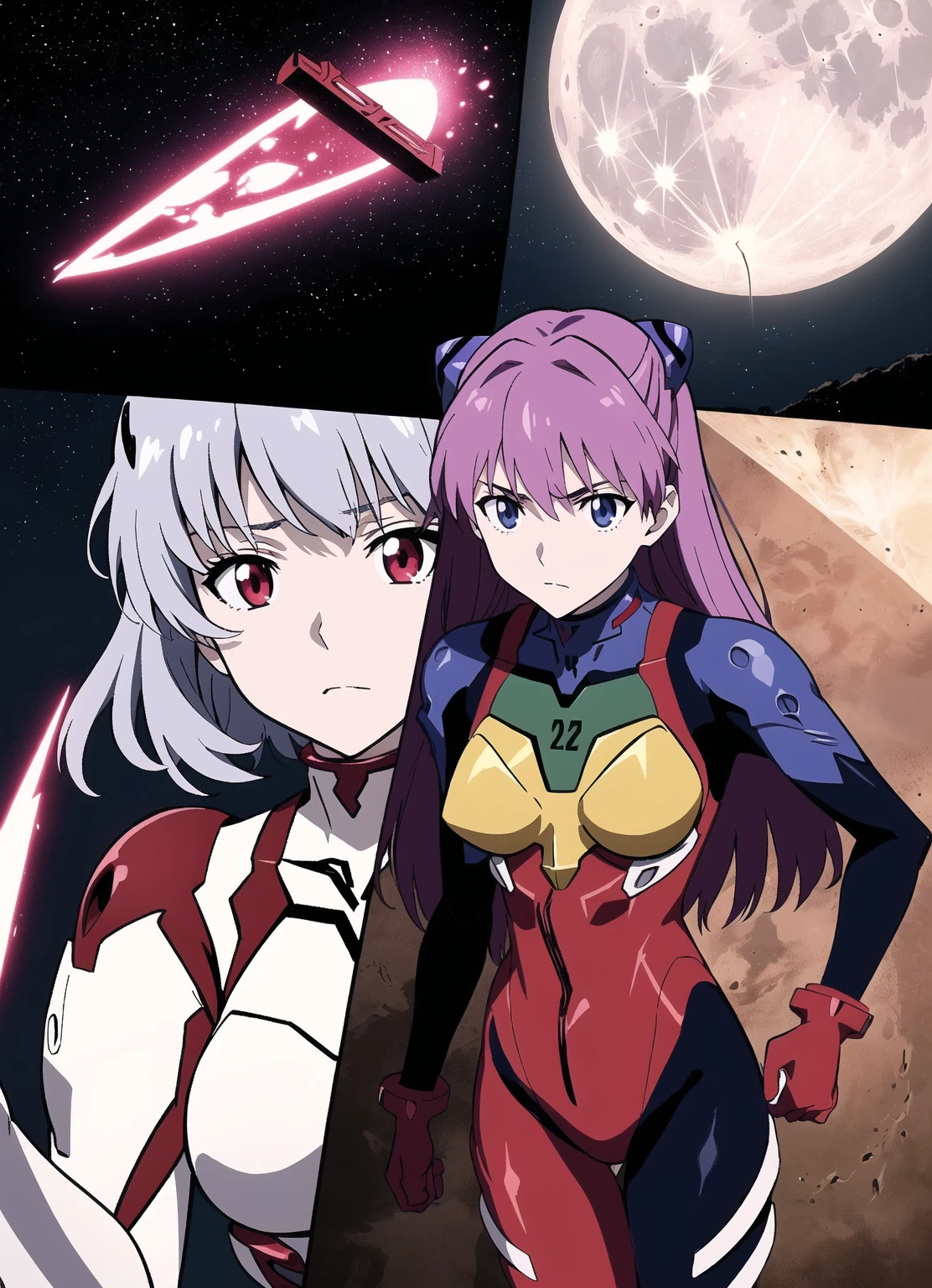 2girl, two girl, long hair, anime art, blush, lipstick, masterpiece, best quality, highly detailed, cross necklace, bodysuit, unzip zipper, navel cutout, exposed
navel, exposed bellybutton, , cleavage, long sleeves, black gloves, smile, ,, holding a gun, handgun,
pistol, , outdoors, rooftop, cityscape, building, railing, night, night sky, scenery, moon, city lights, blush,
lipstick,navel piercing