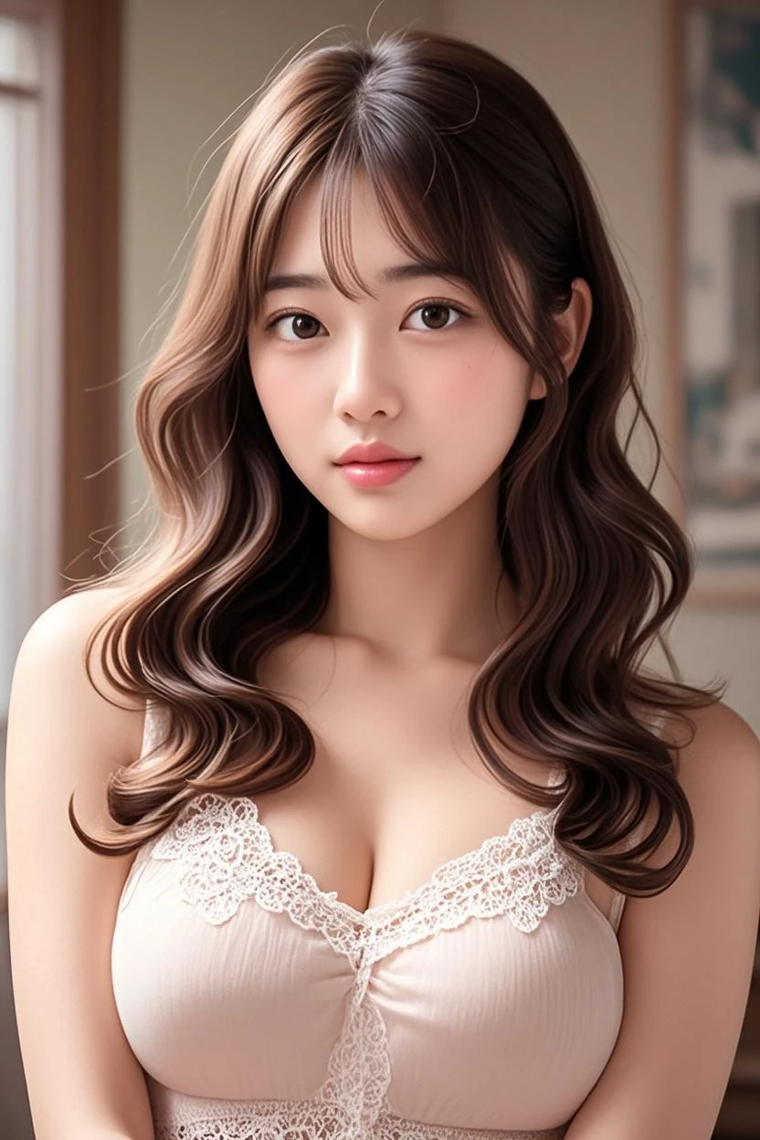 Highest quality、highest quality、A woman with a perfect body、(On all fours)、Beautiful ass、Backwards、Big Ass、Thin waist、Beautiful legs、Large Breasts、Japanese Idols,repair,20 years, Brown Hair, Medium Hair, Asymmetrical Hair, Wavy Hair, (Pretty face:1.4)、(One beautiful woman with perfect body shape: 1.2)、Highly detailed face, Highly detailed lips, double eyelid,