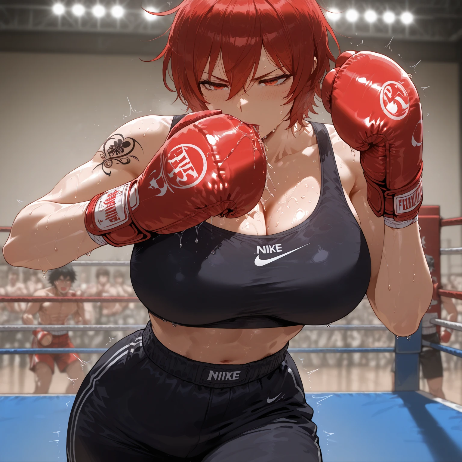 very large heavy muscles, female punches, boxing in the boxing ring, strong, very big strong and Muscular body, shy look, Wearing boxing gloves, very large breasts,
Dong Kingman,35 megapixels,, hot, sweat, action, Ready for love, Red hair, medium breed, Wetcore,Weibozh,Muscular, Muscular female, Hips, correspond, press, muscle leg, arm muscles, Back muscles