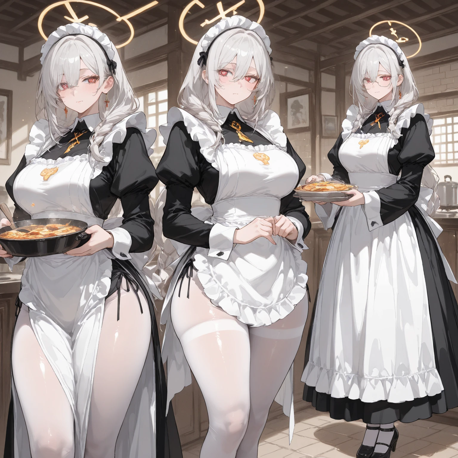 medieval clothes, two 2 girl, girl royal taster with blonde hair have a little bit chubby belly, noble fat girl cooking food, medieval kitchen, dark fantasy
