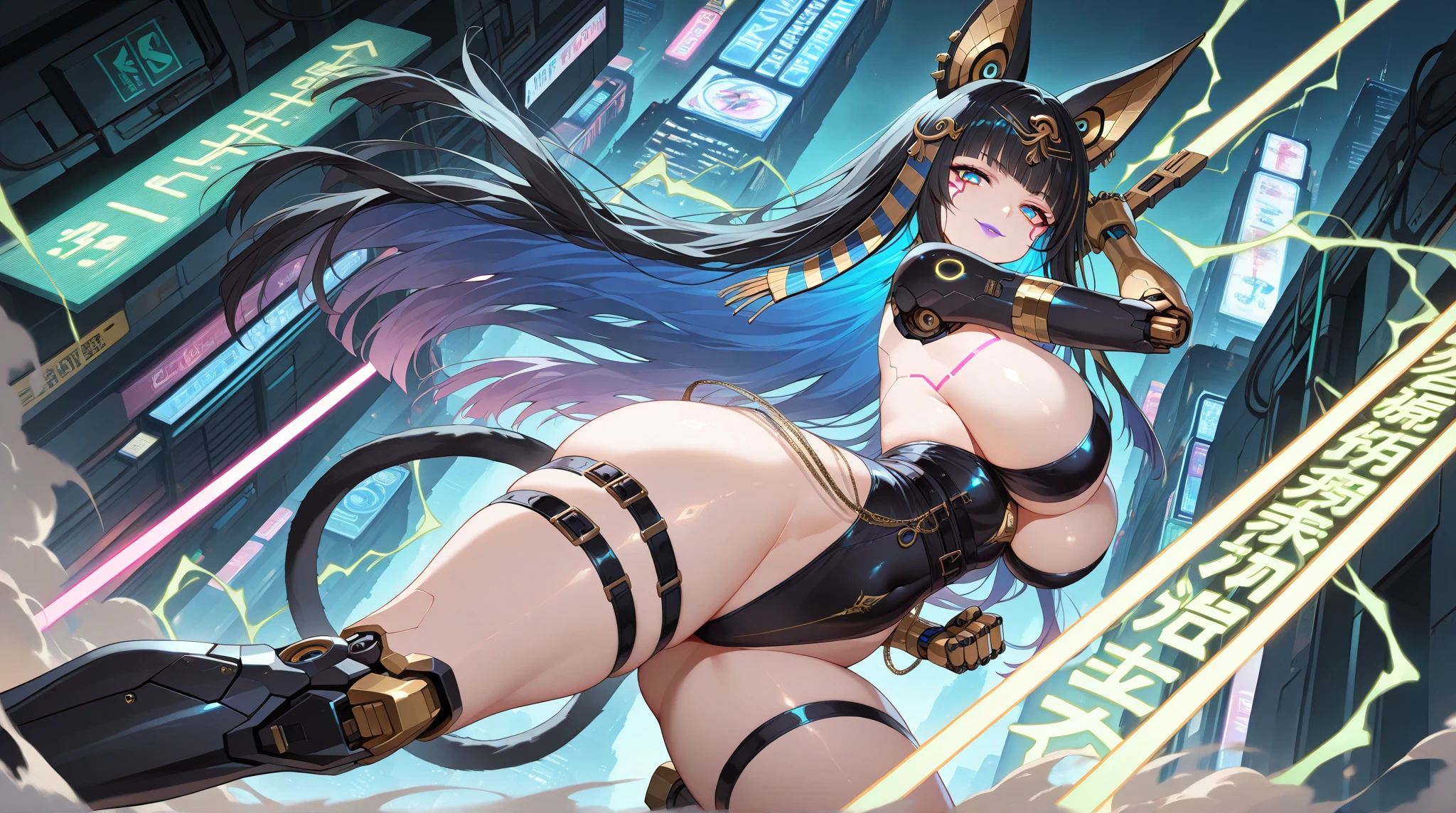 1 girl, Chinese_clothes, metallic black titanium and orange, cyberhan, cheongsam, cyberpunk city, dynamic pose, detailed luminous headphones, glowing hair accessories, long hair, luminous earrings, glowing necklace, cyberpunk, high-tech city, full of mechanical and futuristic elements, futurism, technology, glowing neon, orange, orange light, fluorescent orange, skirt, cape, coat, laser, digital background, urban sky, big moon, with vehicle, best quality, masterpiece, 8K, Character edge light, super high detail, high quality, the most beautiful woman in human beings, slight smile, face facing front and left and right symmetry, ear decoration, beautiful pupils, light effects, visual data, pick and dye orange, dye hair, super detail facial texture, happy and proud, weapon system, mecha style, crowded street passers-by, mechanical wings, super light and shadow