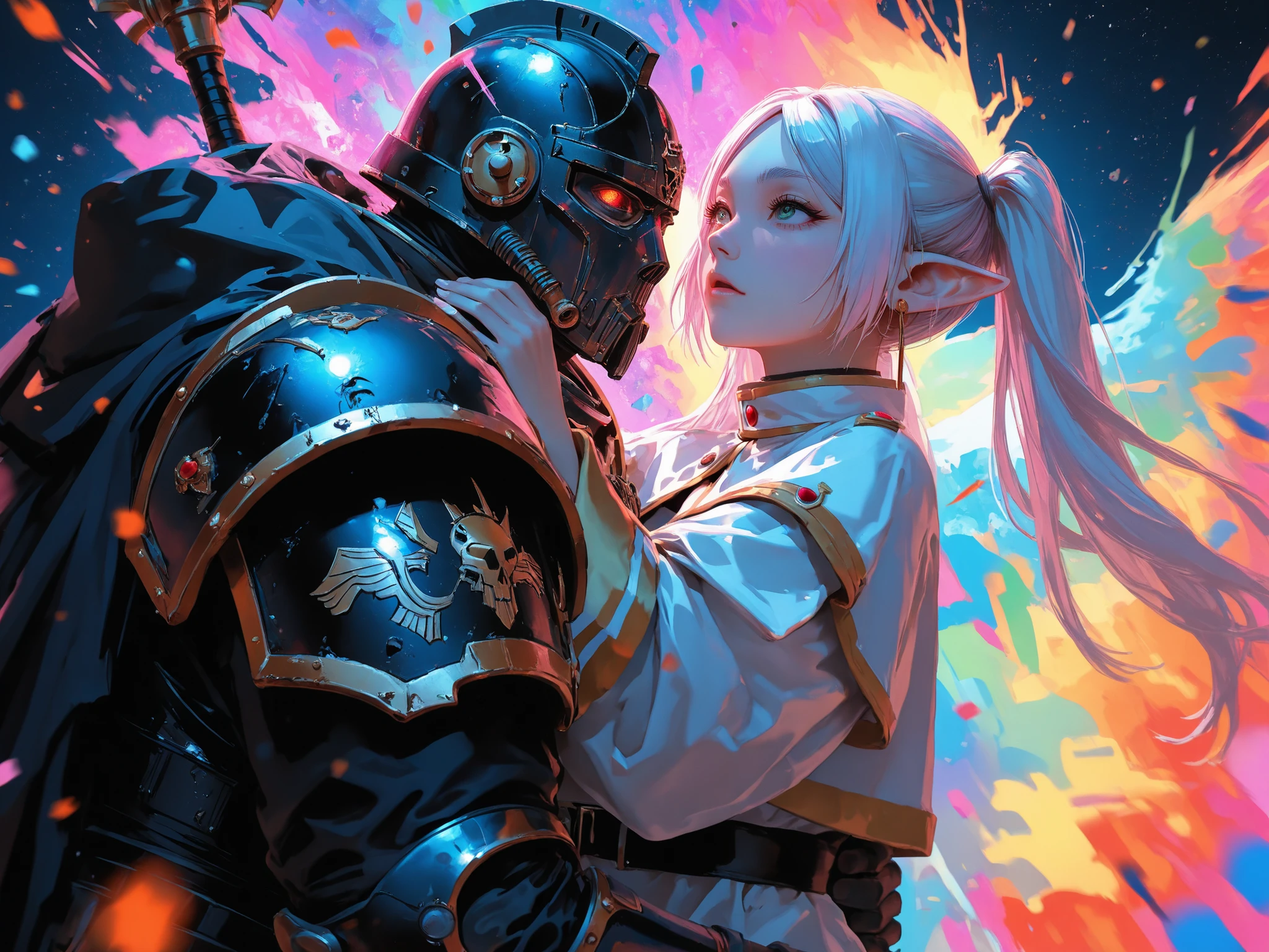detailed armor, ((gold armor):1.2), (gold:1.2), nice hands, perfect hands, 
a highly detailed realistic girl, cute, cute round face, puffy cheeks, adorable, human, shy, blushing, happy, 
portrait, face close-up, smile, symmetrical face, long hair, 
detailed skin, detailed eyes, 
vivid colors, cinematic hard lighting, realistic shadows, detailed textures, dynamic lighting, cgi,
large blue eyes, glowing eyes, pink hair, flaming hair, glowing hair, 
neon highlights, neon armor, glowing armor,
blood on face, bloody, 
jewel in armor, ((no helmet):1.2),
burning city,
AS-Young,
<lyco:GoodHands-beta2:1.0>
<lora:add_detail:1> 
 <lora:MechaArmor:0.8>
