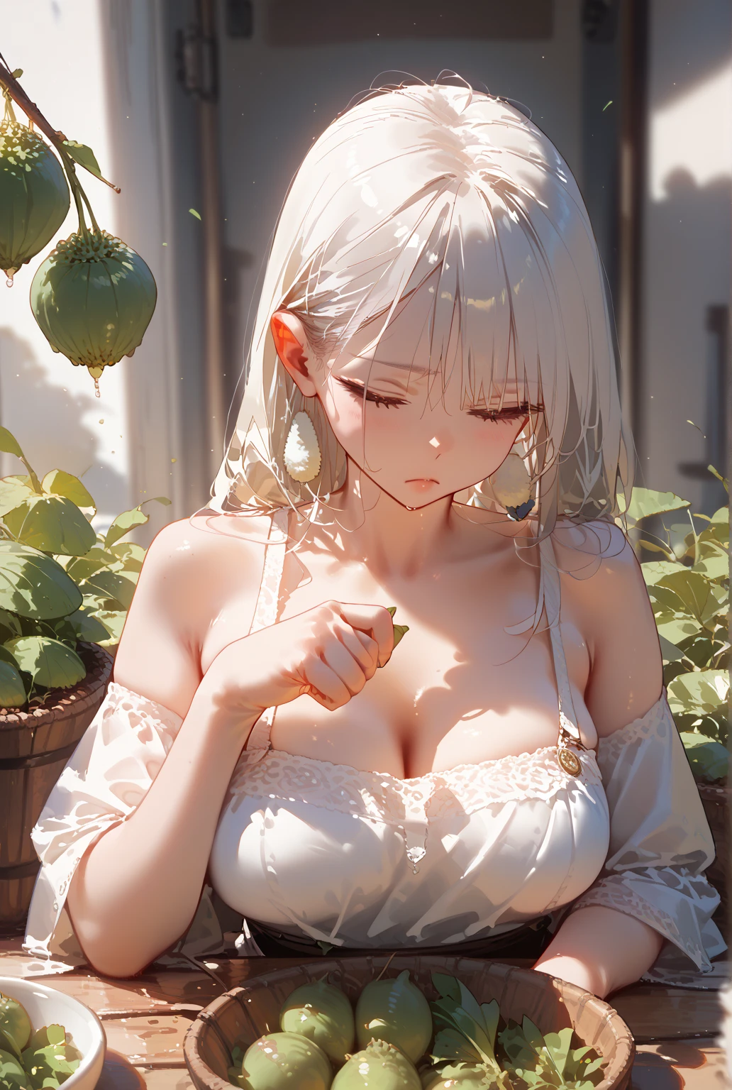 Highest quality,High resolution,The finer details,Anime Women, (((16-year-old girl))), Absurd, Very detailed,Bright colors, Beautifully detailed eyes,(Yellow Eyes:1.5), Look at the audience,(Embarrassed:1.4), (((want))), (((waiting))),Open your mouth, Feet outside the frame, Shallowness of written border, Asymmetrical bangs, (Shiny silver hair:1.5), (short hair:1.2),Delicate beautiful face, blush、Delicate eyes, Narrow eyes, White skin, Very beautiful and detailed anime body, Beautiful breasts, Earrings, necklace