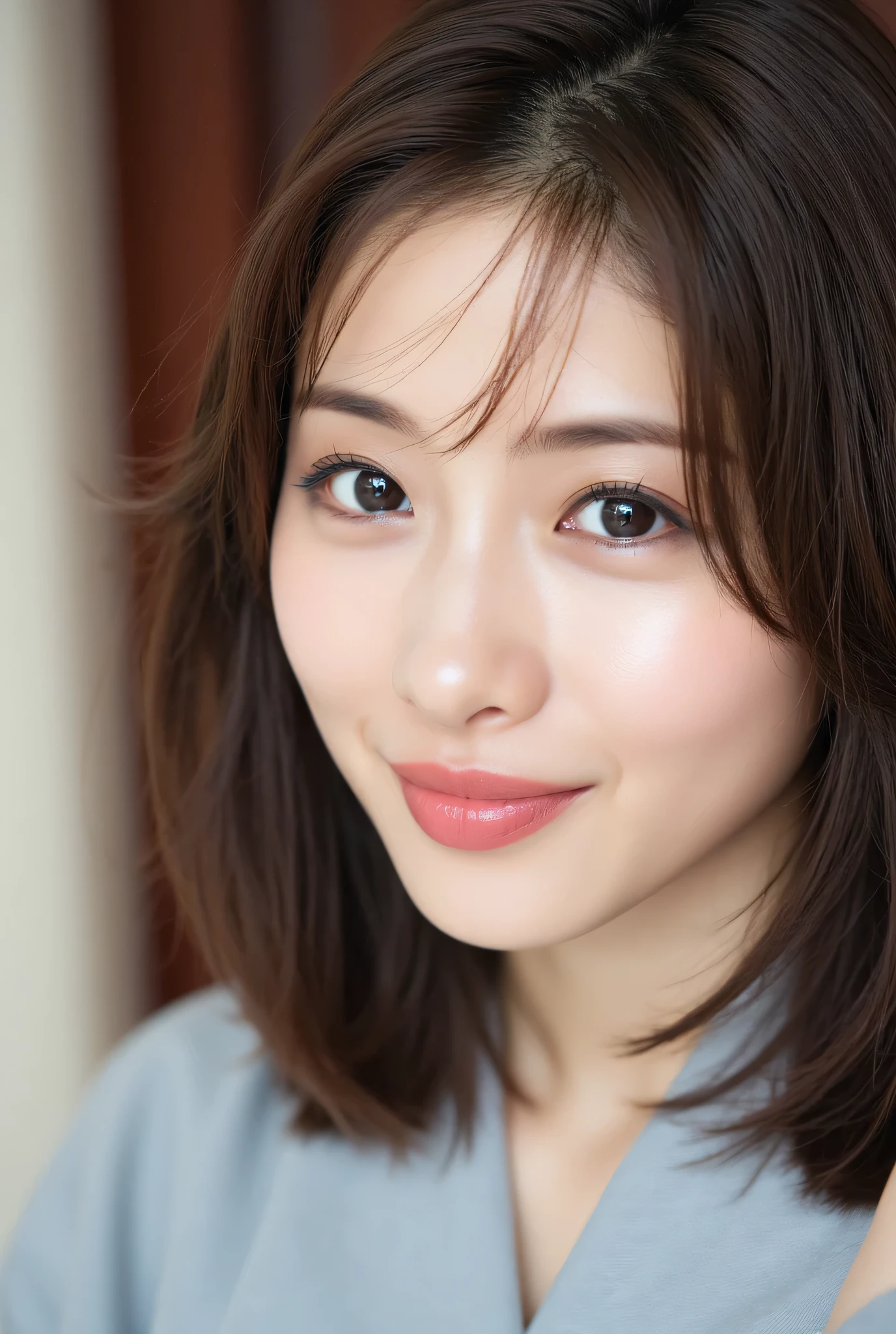 ISHIHARASATOMI,looking at viewer, beautiful skin, beautiful eyes, beautiful face, make up, masterpiece, Super Details, Best lighting, Realistic and Realistic Pictures, high definition RAW color pictures, slightly smile, highly detailed eyes, asian