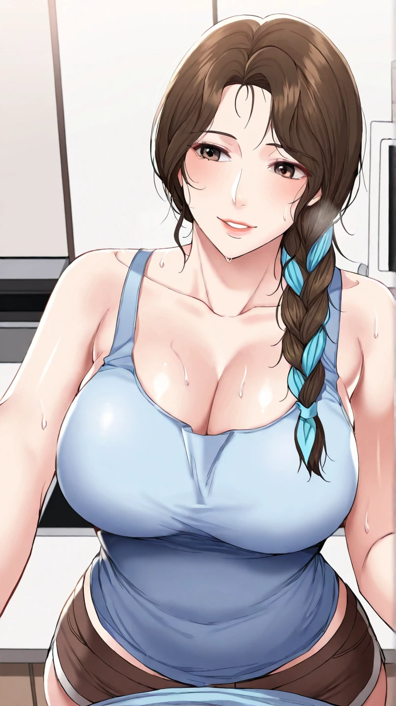 a woman is soaking in the bath, bathroom, bathtub, realistic girl, hair bun
