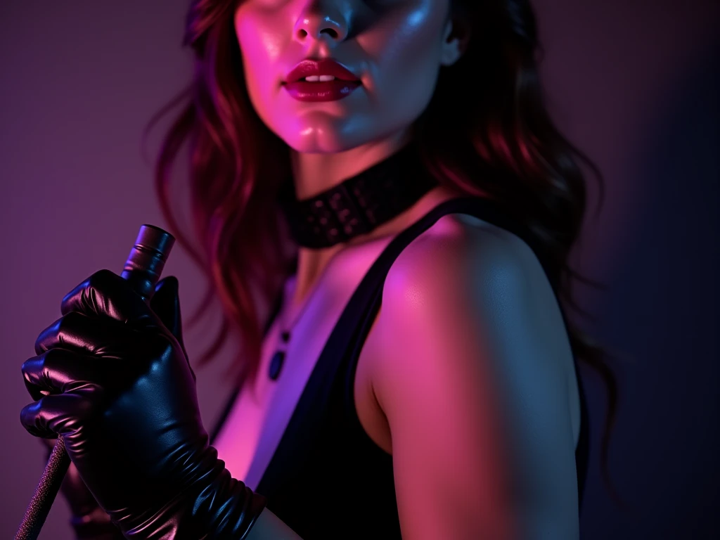 (best quality,highres,masterpiece:1.4),ultra-detailed,sexy woman on a nighttime street, Kafka, black jacket, purple gloves, huge file size, art collection, art books, medium-sized breasts, cinematic angle, black, slender waist, (melting ice popsicle in mouth)
