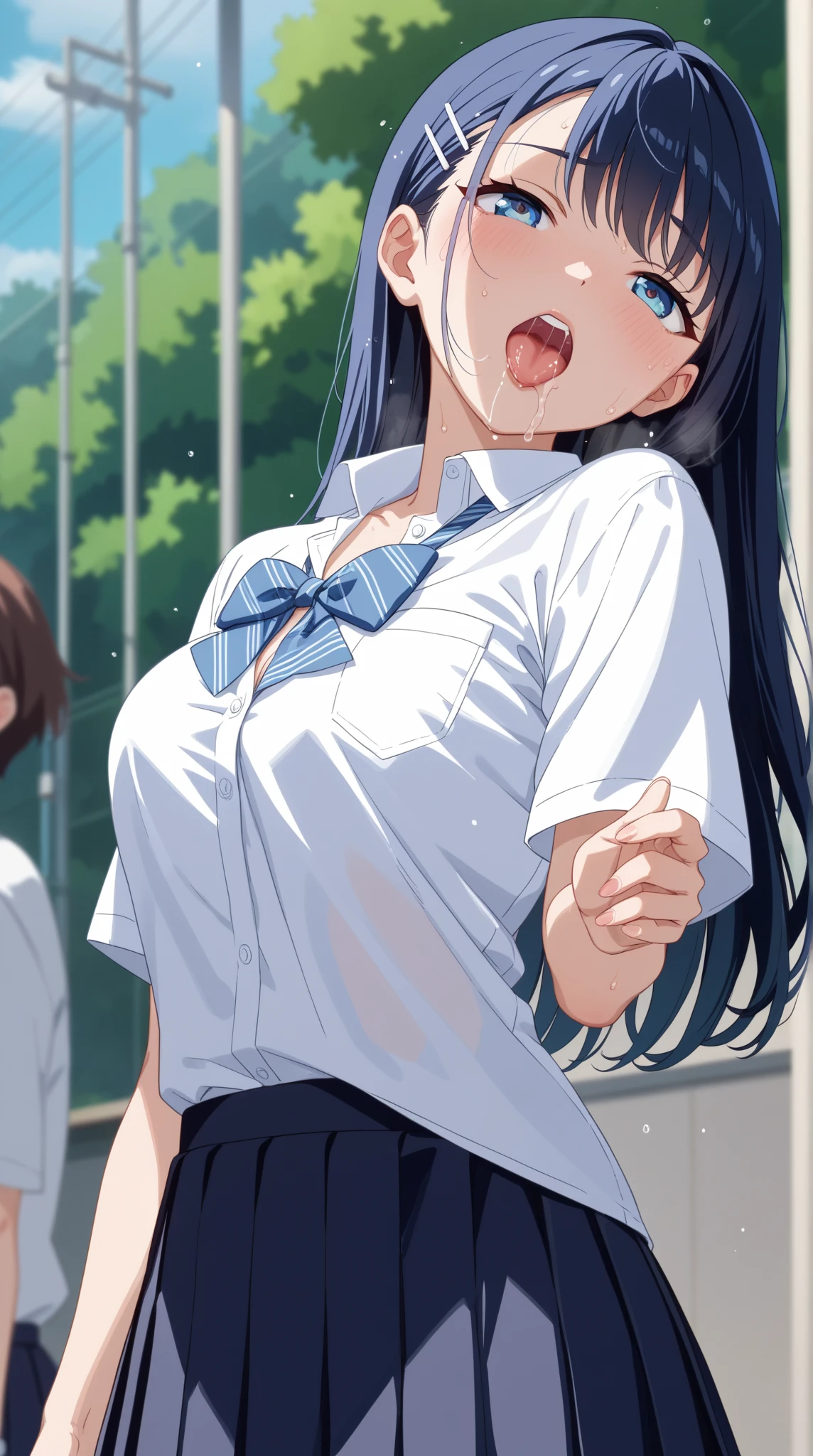 (nsfw:1.3)(masterpiece)(best quality)(1boy and 1girl),(1boy with ikemen and tall height and purple eyes and grin) hetero (breast grab)(1girl with black hair and large breasts and very long hair and teal eyes and short height and 15 old years and loli) 22s game style, (classroom)(vulgarity)hug From beyond(sex, cum on girl,excessive cum, wet skin, vaginal penis,intercourse with a man,clothed sex ,rape ,motion blur, motion lines, heavy breathing),standing-sex, standing-sex-front, standing missionary, standing-sex-behind, sex from behind, pov, from side, sex,(height difference)