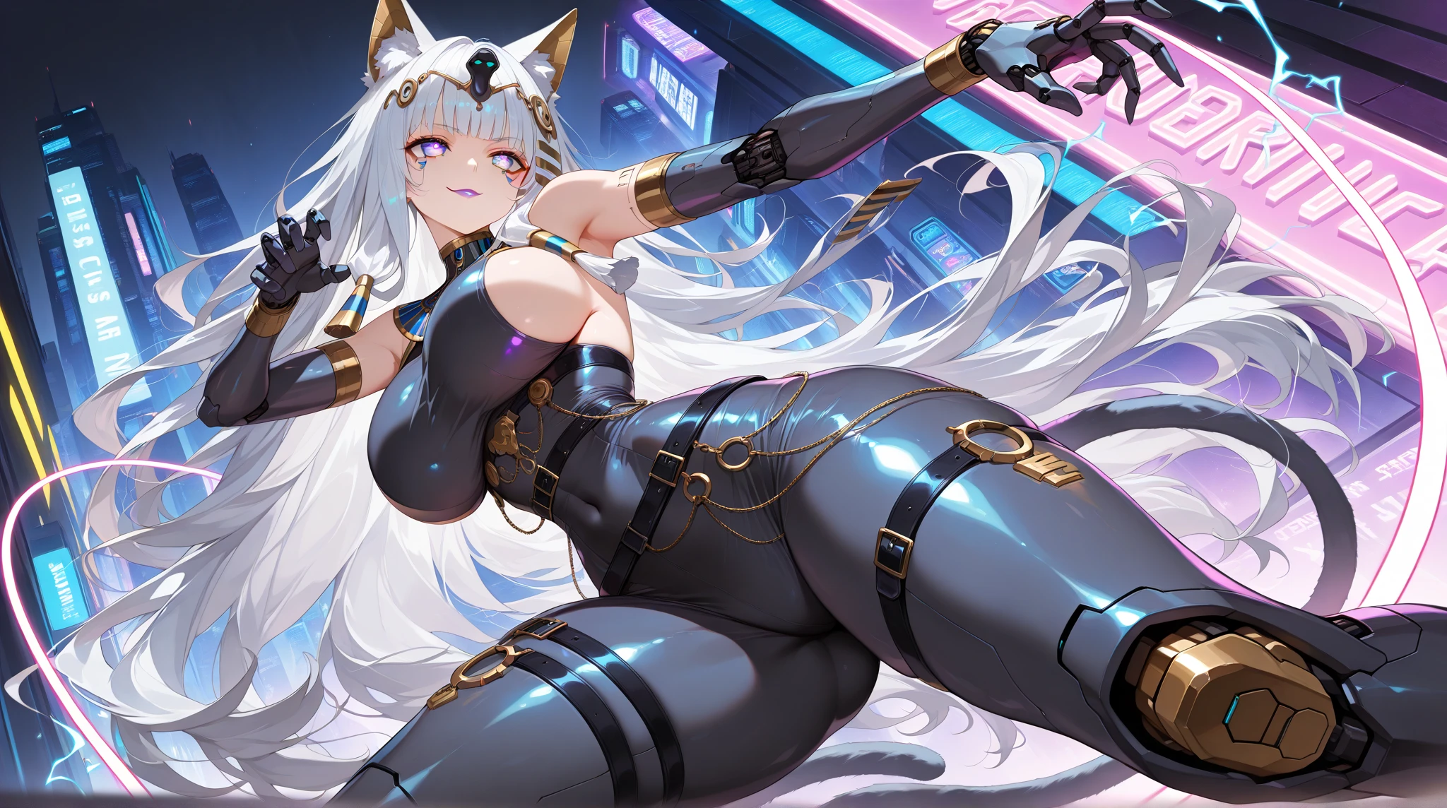 (Golden ratio:1.2),[(Black background:1.4)::10],(Masterpiece), (Best quality), (Ultra detailed),(Disheveled hair),(illustration),(1 girl:1.3),Solo,full bodyesbian,+bunnygirl,(Mechanical Rabbit Ears:1.3)+(Ear headphones),(Pink eyes:1.2)+(Lens pupil:1.3),(Huge breasts)+(Vitreous breast:1.3)+(fake breasts:1.3),Mechanical joints, mechanicalparts, robotic hand, Mechanical thighs, Glowing pink conductive wire,Spring-loaded prosthesis, cyber punk perssonage,Light brown hair,Vest line,(Athletic body shape:1.2),(Lie on the operating table:1.2)+(A pixel-shaped heart-shaped tattoo appears on the crotch:1.3)+[(Inception:1.2)], Verism, Chiaroscuro, Depth of field, anaglyph, shadowing, Close-up, Ultra-wide angle, hyper HD, Anatomically correct, Textured skin, Super detail, High quality, 1080p