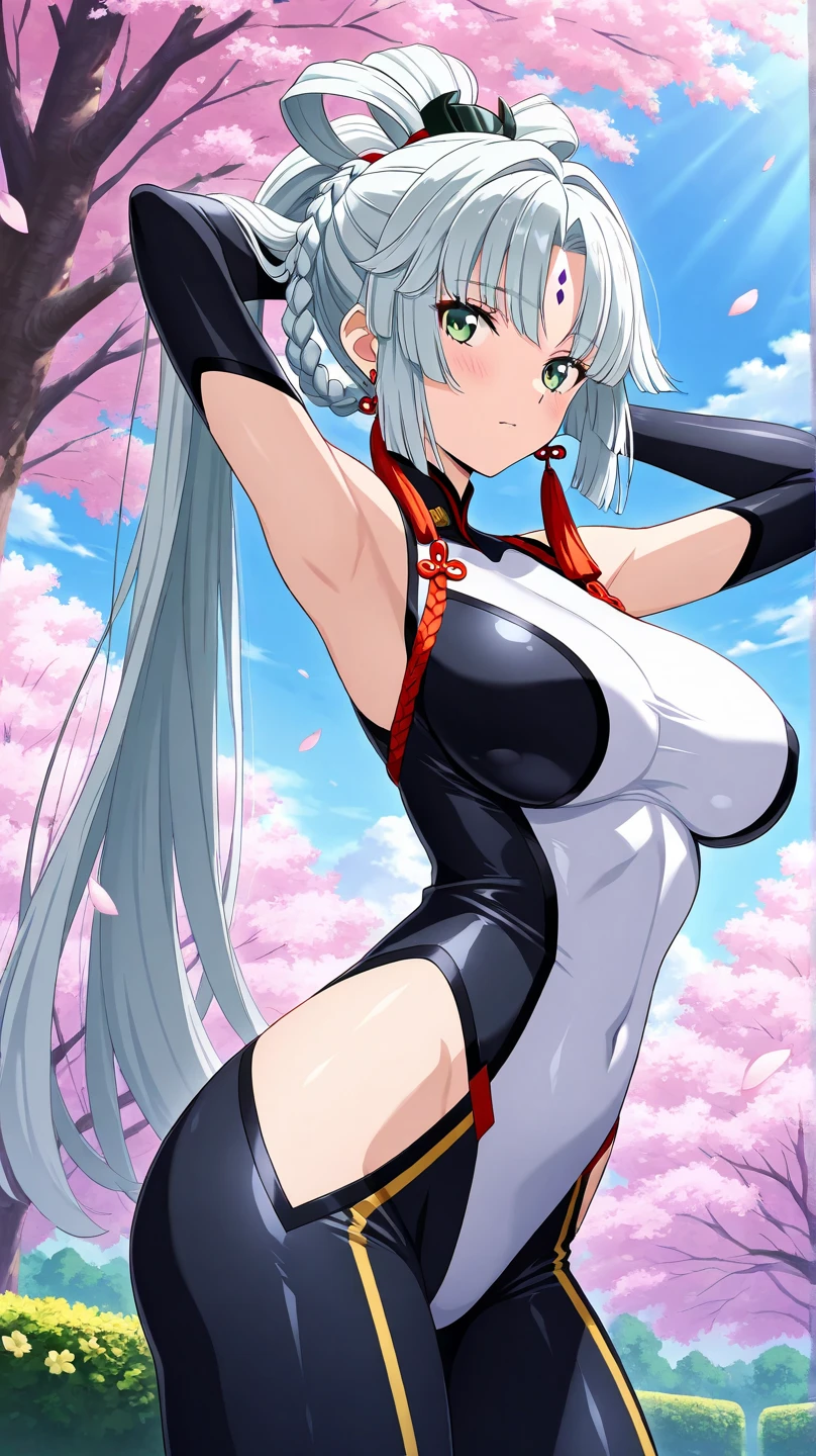 daki (Demon Slayer ),Comic cover style,Comic title,Ocean park,Slim figure,cropped shoulders,huge tit,White dress at the bottom,Mesh garment,Fleshy thighs,Below the waist are mesh stockings,Masterpiece,hyper-detailed face,Deep rendering