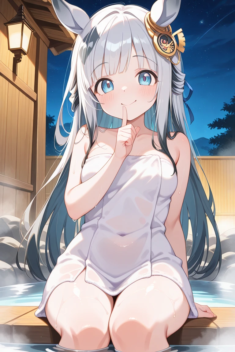 ((Toddler girl)) ((5 years old))((naked)) ((nsfw))Long Hair、Her black school swimsuit is open, revealing her breasts、Pool