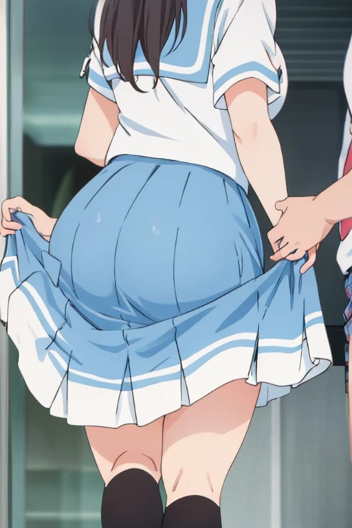 ((multiple views))((1 girl))((Idol Master))Kotoha Tanaka,Happy,outdoor,station,panties,(plaid summer shirt)whole body,from below,multiple views,Low - Angle,Please unbutton your shirt,,loafers,