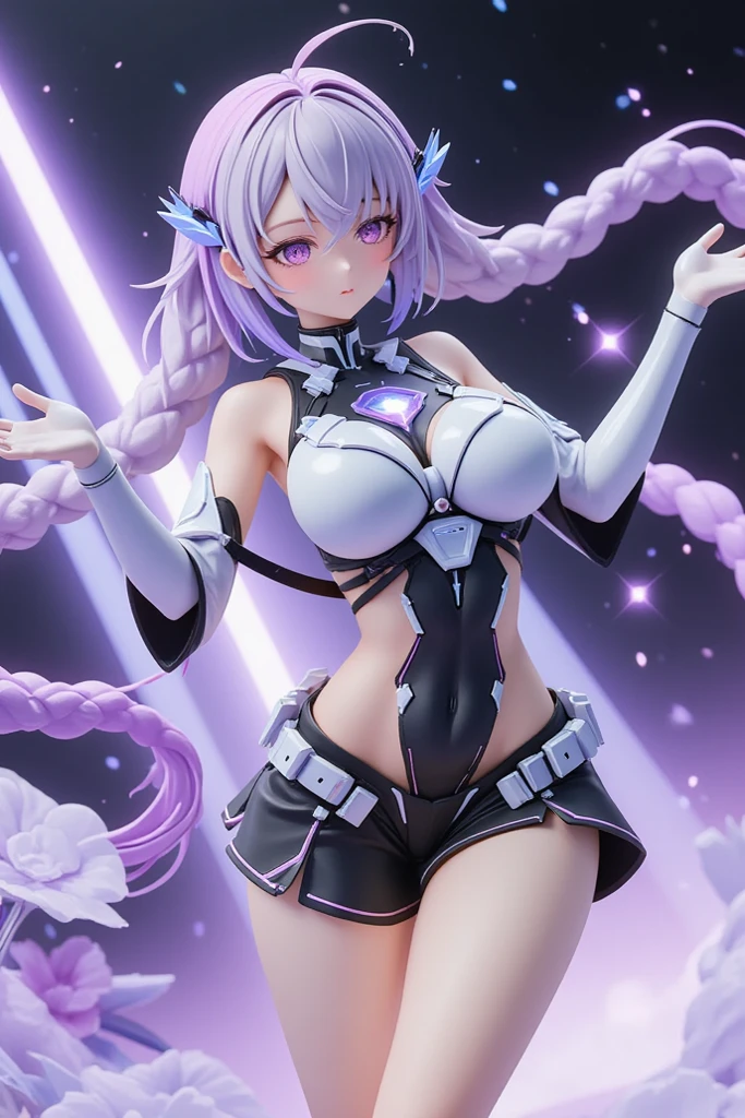 highest quality, 8k, High resolutionアート, High resolution, Super detailed, Very detailed, Cyberspace, (Natural standing posture), (Purple white gradient twin long braided hair:1.2), Cyber Costume, Sci-Fi Costumes, Shine, two piece bikini, (bare belly), digital bikini, shoulder gloves, cyber costumes, (fairy wings, wings, digital wings, cyber wings, detached wings), fractal wings, thong, large breasts, wide hips, (perfect body proportions), see-through clothes, crop top, sheer clothes, transparent clothes, transparent skirt, micro skirt, transparent poncho, transparent jacket, cum on thighs