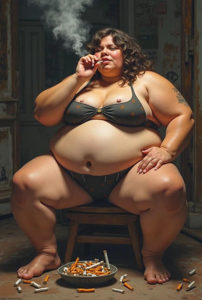 there is a woman sitting down with a longest brown hair, bbwchan, thicc, brown hijab outfit, brown hairstyle model, korean girl, korean woman, wearing brown robe, full length shot, alluring plus sized model, japanese goddess, clothed in hooded, voluptuous and arousing, portrait shot, curvy model, voluptuous body, wonderful, nene tanaka body , bbwchan, The overall atmosphere is smooth , haunting illustrations, extremely high-resolution details, photographic, realism pushed to extreme, fine texture, 4k, ultra-detailed, high quality, high contrast, red sneakers , cold atmosphere ,, cold atmosphere ,, ((Detailed texture of tattooed skin)), tattoo round breasts, irezumi tattoo style, tattoo on breasts, tttattoo, showing her thigh , tattoo on thigh, a close up of a woman with tattoos on her body, inked, tattooed body, fully tattooed body, tattooed, full-body tattoos, full - body tattoos, , full body tattoo, with tattoos, , tattoos, tattoos all over the skin, tattoos and piercings, ((Neka: 0.45)) LoRA, {{Big brother's tattooed woman Iremuzi tattoo style v1.0: 0.91}},, ((BohoAI v1.0 : 0.45)), wearing long pants