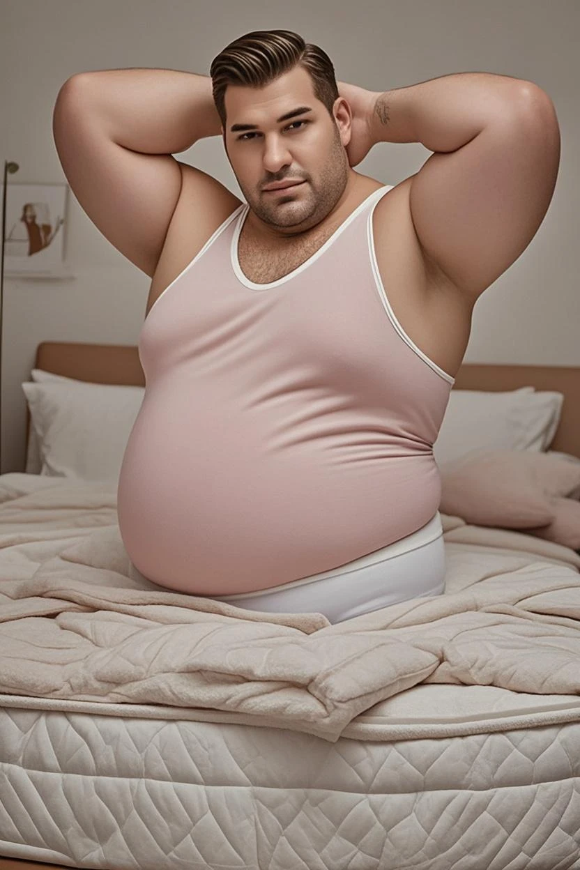 Muscular, pregnant, male, chest hair, belly hair, nude, pubic hair, penis, laying on back pose, outie navel, stretch marks, contractions.