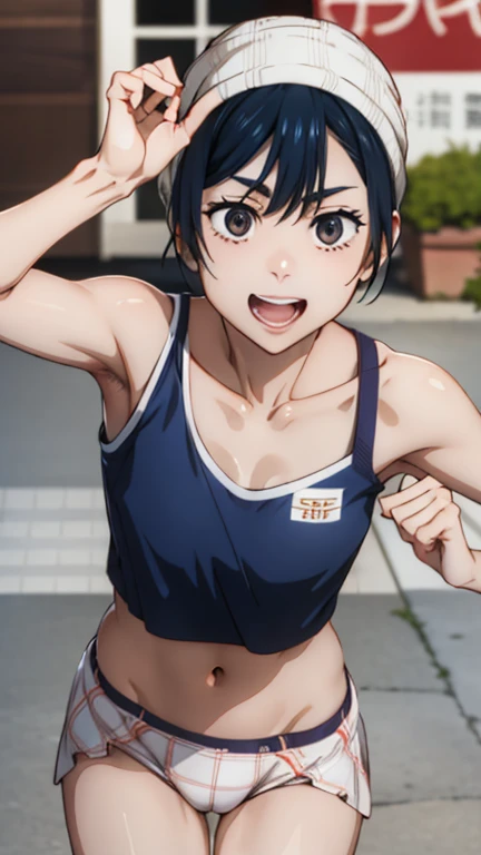 solo, 1girl, , hazuki katou,sports bra,panties.outdoor, , ,socks,looking viewer ,grin