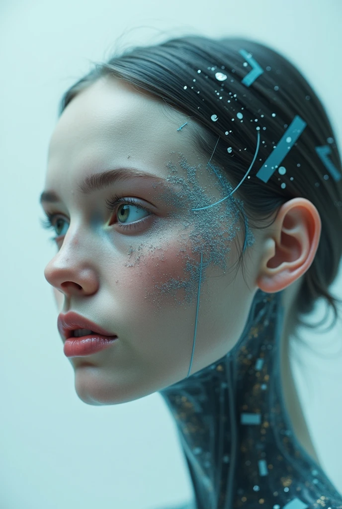 RAW analog shot of a 1girl floating in a multi-colored liquid neural network organism, more details, hyper detailed, trending on artstation, studio photo, intricate details, sharp, accurate, very detailed, ultra focus on visage, depht of field, perfect lightning and composition< lora:SDXL Science Fiction :1> science fiction style,
