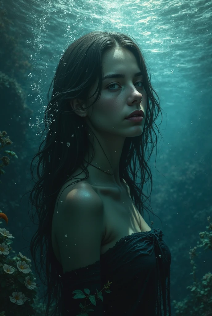 Fantasy realism, photo of 1 beautiful girl, submerged in a lake of twisted arms and legs, dark horror, (dark atmosphere:1.2), (fog & smoke), blood, scars, (dark medium length disheveled hair:1.1), (eyeshadow:1.1), (beautifully detailed glow:1.2), (Cinematic lighting), intricate detail, highres, sharp focus, smooth, aesthetic,