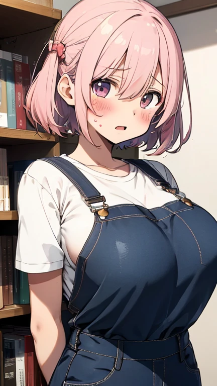 (coin), 1 girl, woman, sexy, details, loose shirt, Falling harness, womanผิวคล้ำ, A dazed expression, thick thighs, jeans, arms on chest, luminous pink eyes, mouth open