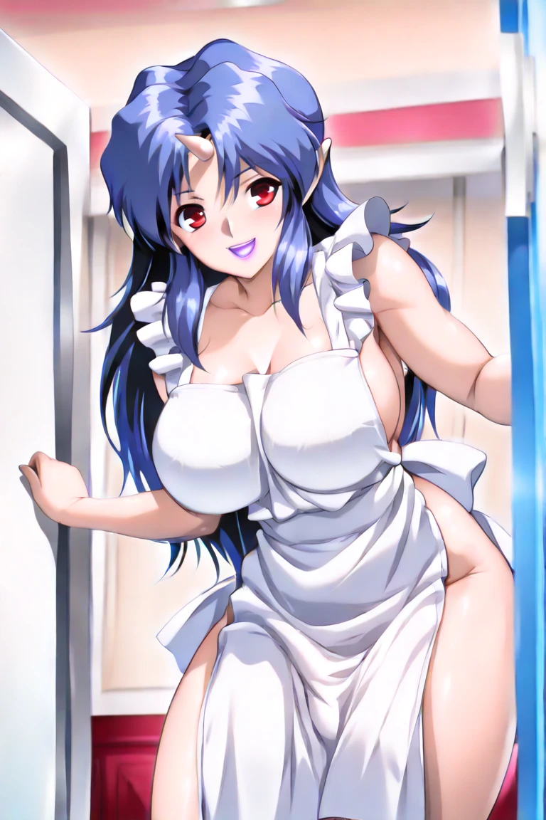 Innai Kansen - Sugimura Hiroko Innai Kansen - Sugimura Hiroko, masterpiece, best quality, a sexy mature woman in fishnet stockings and a maid costume seducing poses in a dinning floor, solo, 1girl, breasts, cleavage, panties, thong, puffy sleeve shirt, apron, skirt lift, thigh-highs, skirt, clothes lift, fishnets, fishnet thigh-highs, camel toe, crotch, seductive smile,