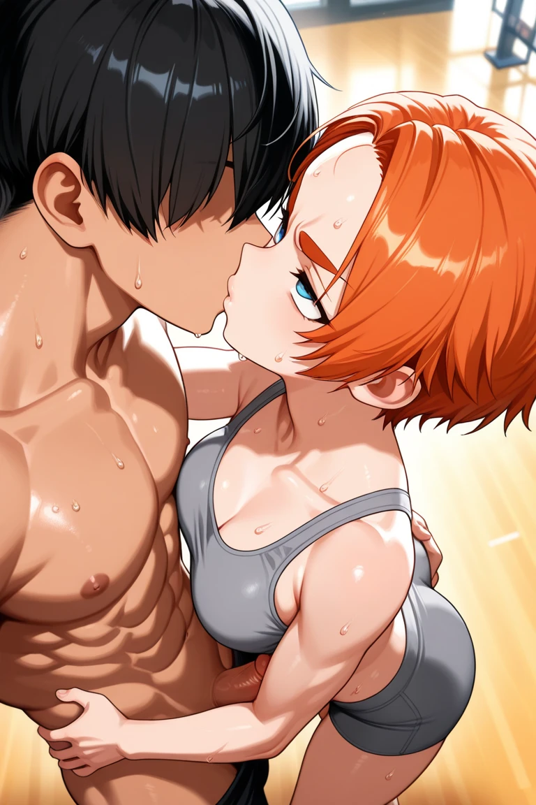 japanese,red ponytail.white bikini,nsfw, glamorous, voluptuous, nsft,.in sea ,((surrounded many boys, )),shy,nipples sucking,boy bteman,pussy Fingering