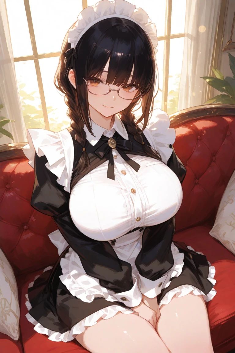 A realm of unparalleled visual fidelity、Experience 8K masterpieces with the highest resolution and detail。Maid clotheasturbation。Her long brown hair flows down to her shoulders。It highlights her captivating grey eyes..。Her facial skin is beautifully reflective.、Enhances every wrinkle and curve。The contrast between her large breasts and her delicate outfit is beautiful.、Maid clothes with see-through white blouse。It creates an enchanting atmosphere。The thin silver-rimmed glasses shine beautifully...、Her cheeks turned red、Look at me with embarrassed eyes。She was sweating a little and、、、Beautiful charm is emphasized。Captivating thighs。Large Breasts。Red cheeks。sweating。Create an atmosphere of embarrassment。Spread your legs wide。Push up your underwear。Wet thighs。She is caressing her nipples with her fingertipouth wide open with tongue sticking out。