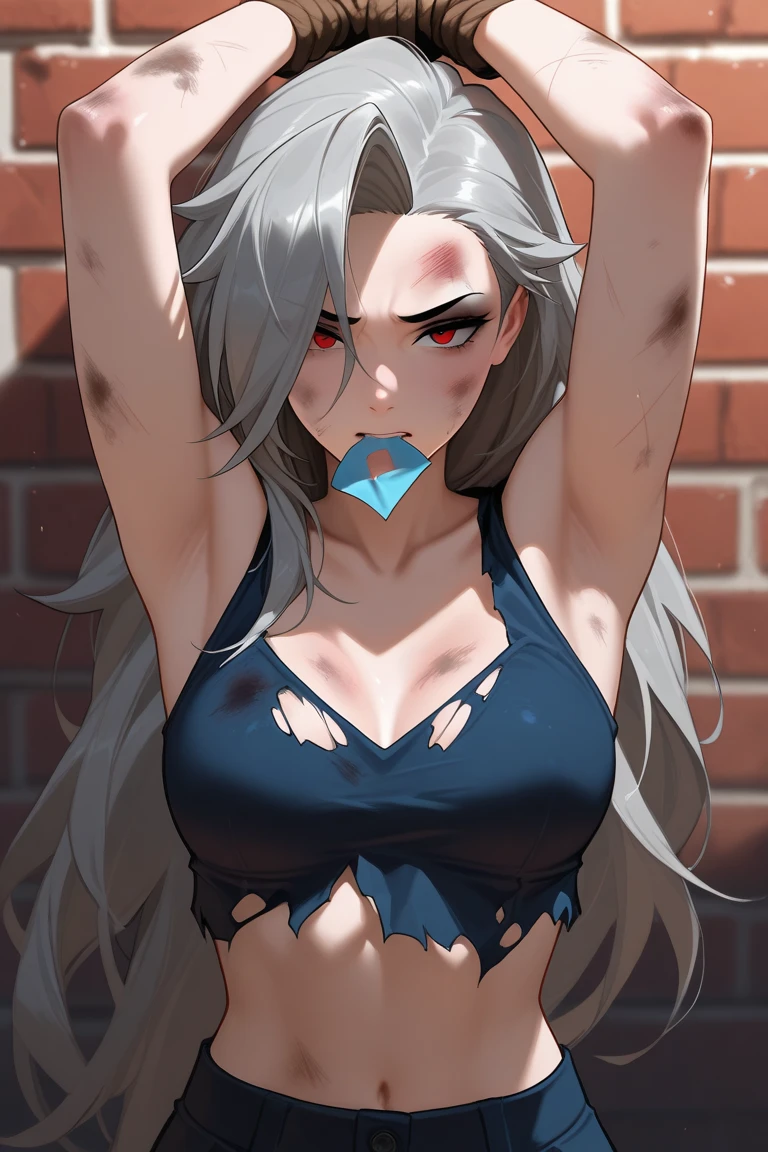 muscular black hair yellow eyes pale skin girl sad cleavage huge breasts blushing frown sweaty long straight hair long straight hair long straight hair long straight hair long straight hair