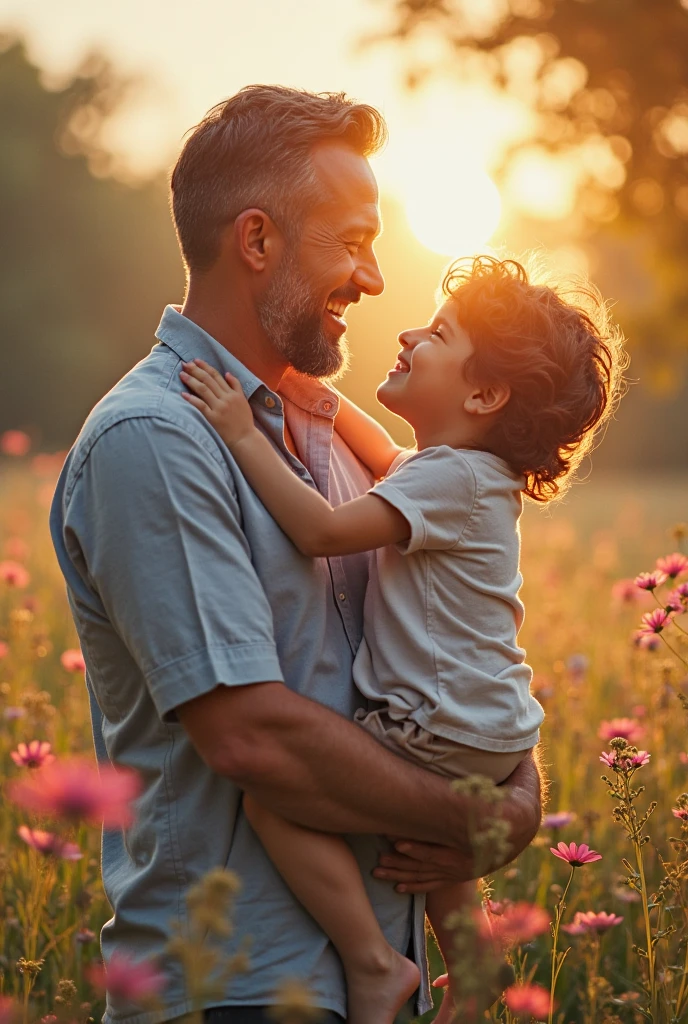 A very happy hug between father and daughter