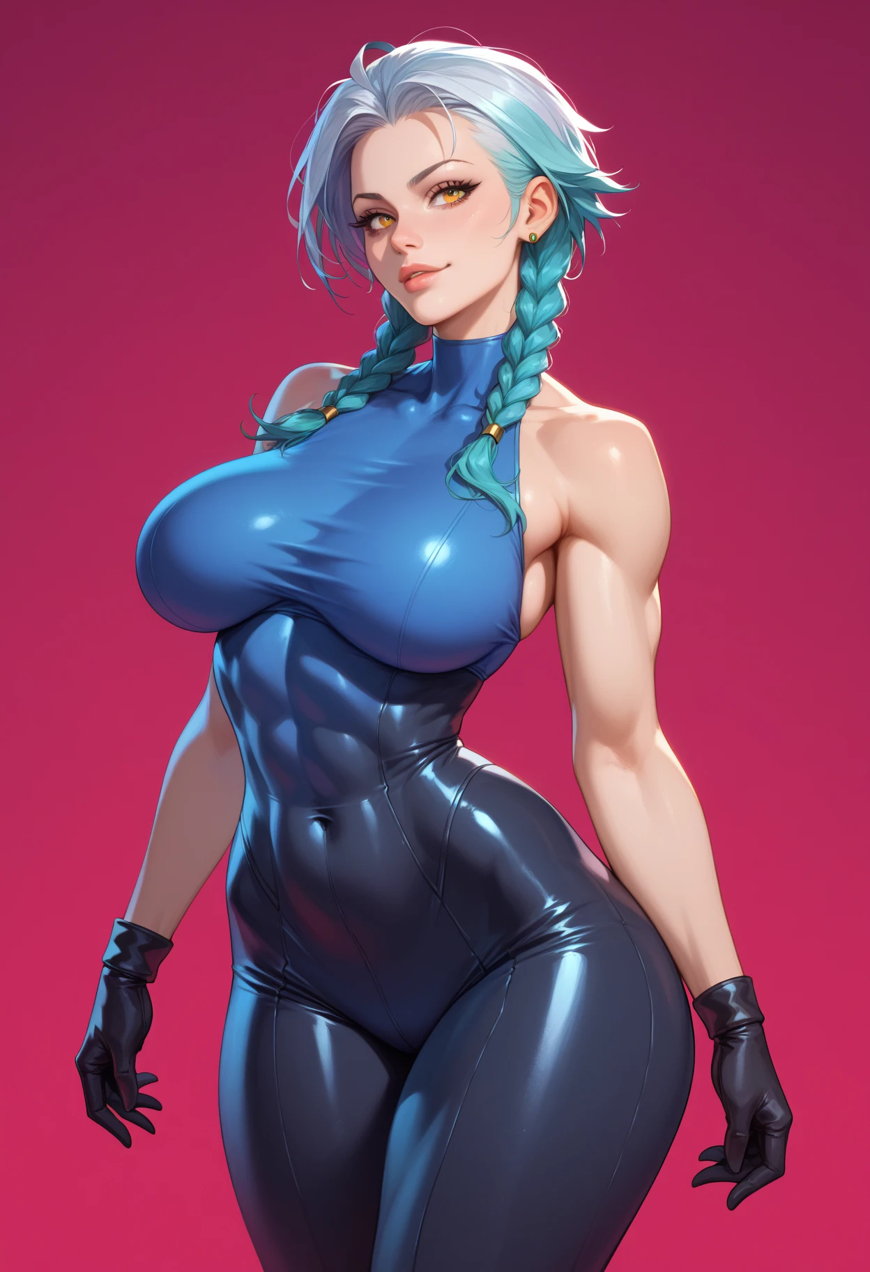 street fighter、Five Fingers、Very big big breasts、Chest that seems to burst、One lady、Long legs、Fitness Model、musculature、abdominals、Powerful Pose、punch、Emerald blue hair、Height 175cm、poneyTail、skin tanned、A smile、clothes shiny、full-body view、publicity cosplay、full-cosplay、taken with canon 5d mk4、cosplay foto
