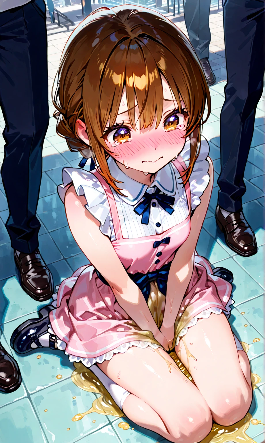 Portrait, official art, best masterpiece, best quality, best resolution, 8K, best detailed, perfect anatomy
BREAK
(Front view, looking at viewer)
BREAK
1girl, maya kai ni, x hair ornament, mini hat, beret, headgear, , sleeveless, white skirt, navel, (large breasts)
BREAK
have to pee, (standing), (pigeon-toed:1.1), (hold your crotch, both hands between legs:1.3), (leaning forward:1.2), (trembling:1.4), (thighvibe), (vibrator in thighhighs:1.3), Dripping pussy juice
BREAK
(disgust:1.5), (female orgasm:1.2), (blush:1.3), (clench your teeth:1.3), (crying, tears:1.2)
BREAK
(outdoor:1.3), (crowd, multitude:1.3), sidewalk, city, very fine and detailed 16KCG wallpapers