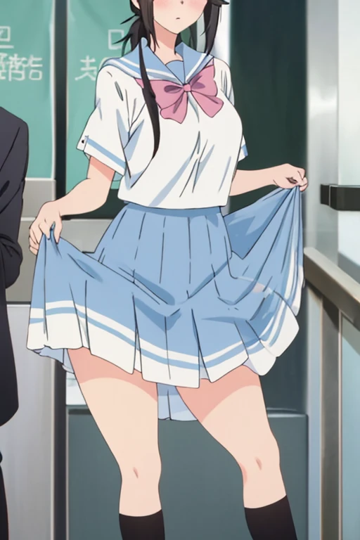 、White panties visible、Panty shot、White bra、Without skirt、Panties in full view、whole body