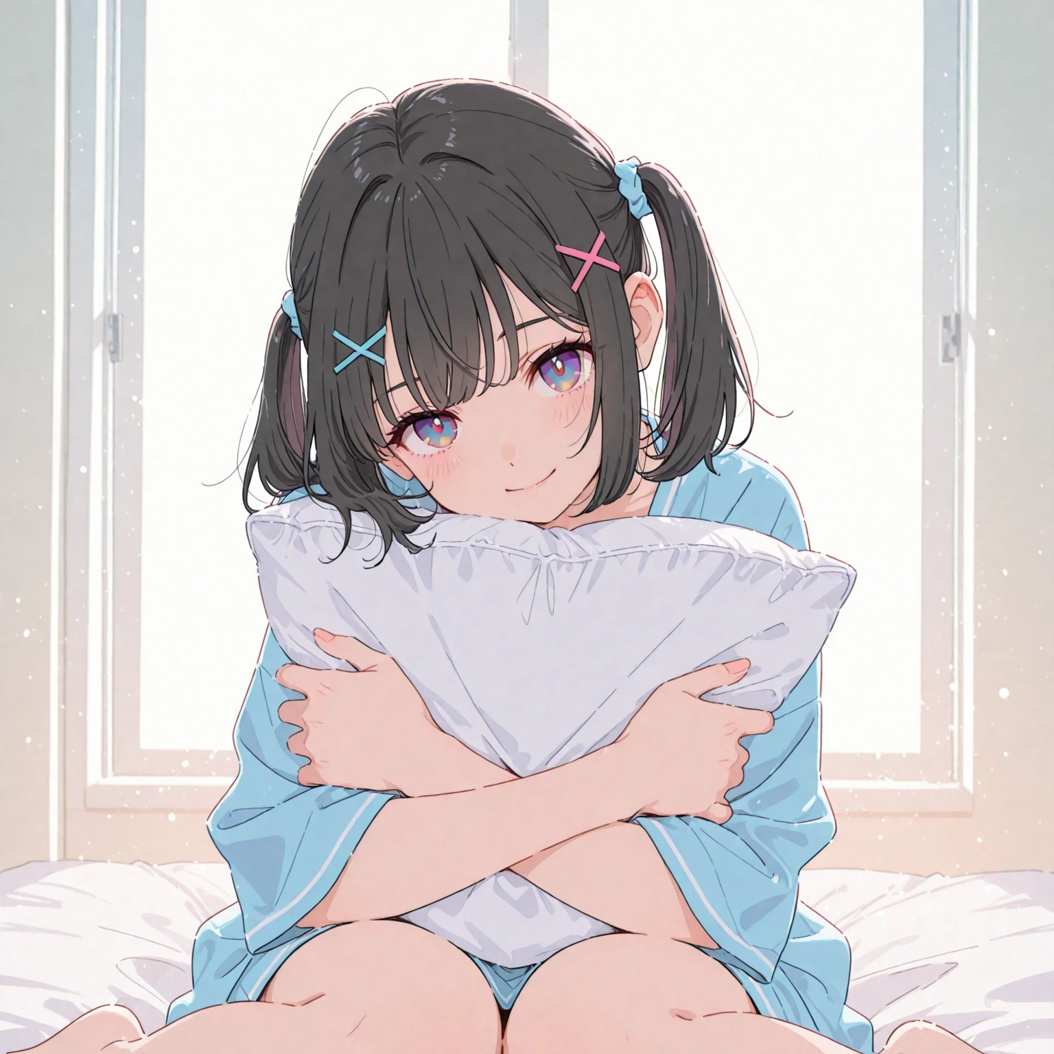 masutepiece, Best Quality,Illustration, Wallpaper, Ultra Detail, Little Face Lori、((fear:1.3))、(Teary-eyed:1.5)、(((Cute underwear)))、She makes me lie down and spread my legs.