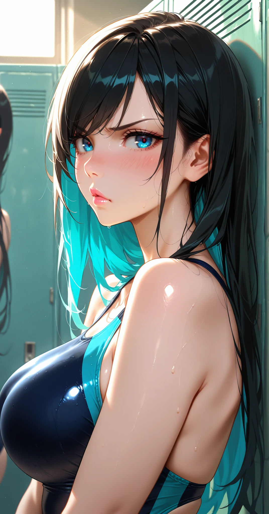 A very beautiful woman looking back at you, Dress up like a fashion model, Crazy long hair, Shiny hair, Expressive hair, crystal hair, Gradient eyes, Artistic, conceptual art, glitter effects , Glow, hyper HD, retinas, Masterpiece, Accurate, Anatomically correct, Super detailed, High detail, Fine skin