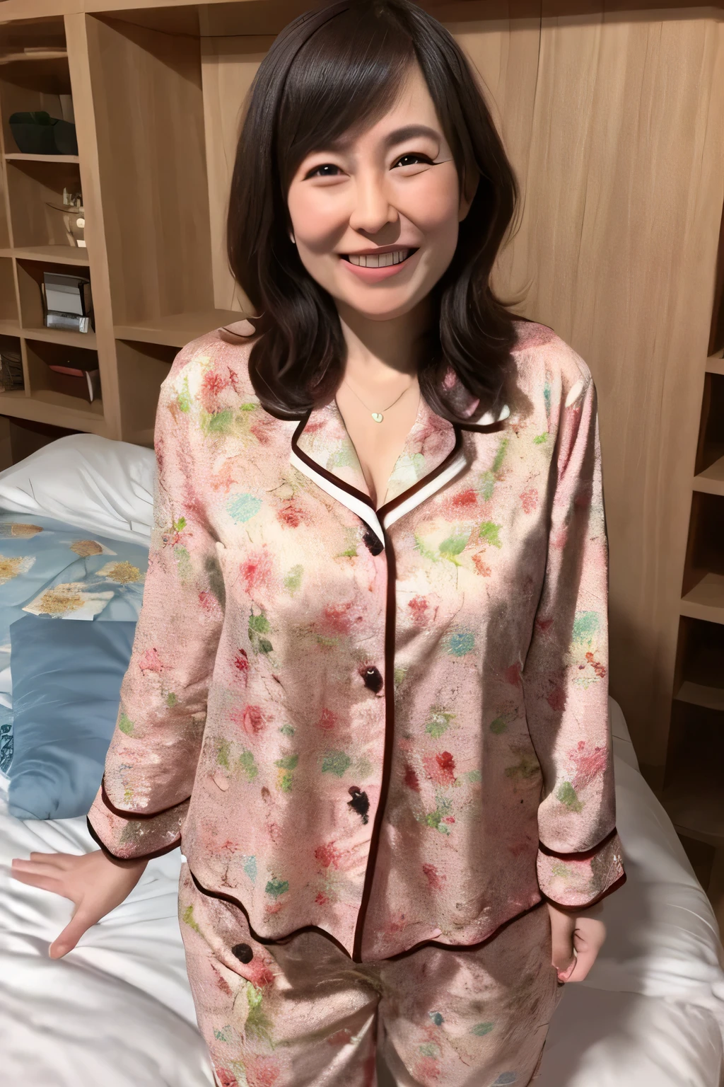 Japanese、8K、Ultra Detail、フォトReal、Realistic and accurate depiction、Realistic and accurate human anatomy、High resolution、Highest quality、Wife、Perfect cuteness、Random hairstyle、Real、Beauty、Idol、Gentle expression、No makeup、happinessそうな笑顔、masterpiece、refreshing、wife、35歳のwife、2-year-old daughter、Two-shot photo、happiness、2 people、Medium Hair、Inside a Western-style house、Coming to the camera、happinessそうな表情、A loving smile、happinessそうな親子、No makeup