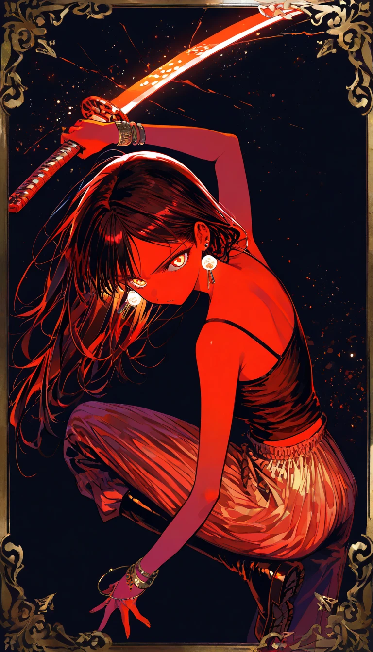 Arafia is a female character with a box in her hand, queimar, por Kanbun Master, sbikini. fundo do inferno. sangue coagulado, lente brilhante flare wraith menina, 8 k altamente detalhado ❤🔥 🔥 💀 🤖 🚀, e-menina, E - Menina, Yume Nikki, aljava, burning, [ jogo de terror ], Crunchyroll