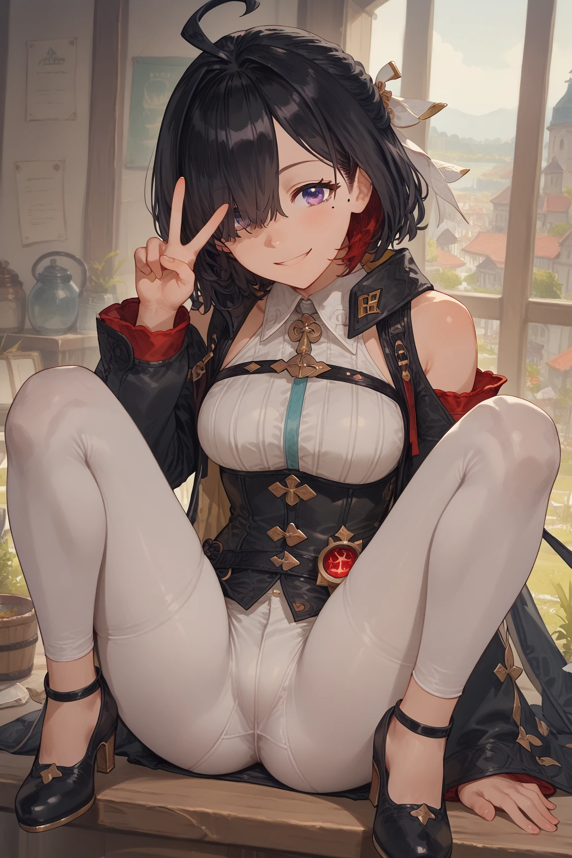 (On the table, Best quality at best),1 girl in, Shoulder-length black hair, Eyes are brown,Black glasses,Bloom is a little embarrassed、Looks pleased,It feels good、A sense of openness、looks like you'Floor plan about the ,with tearful eyes,Eyes are brown,cute big breasts,frontage,Black shoes,hands raised in peace sign,When looking through my little things, Erotic lace white bodysuit,White jumpsuit,Less crotch、Female genitalia are fully visible, Underwear that is too thin can dig into genitals that are too small,The tree,see through lingerie,城市 ,Back alley, hoang lap, A high resolution, Super sharp, 8K, elementary school girl,独奏、kiddy big breasts、Vaginal thrust by、transparent pink open ,toddlers、small stature,kiddy big breasts,barechested,opening the genitals, Kindly、 Another close-up,squatting pose,M-shaped legs,during masturbation,looking at viewert,urination of female genitalia,Urinate a lot,I peed,show off your pee,need: Squat down and spread your legs as wide as possible,show off one's face,Detailed clean cracks