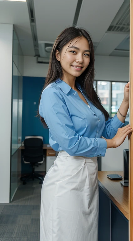 30 year old beautiful office lady costume best、Sitting on a chair、Office with one computer、Sweet smile 、skirt by the、Panties that change color from image to image､Hairstyles that change depending on the image、large udder、Faces and expressions that change with each image、((Show your butt to the camera))