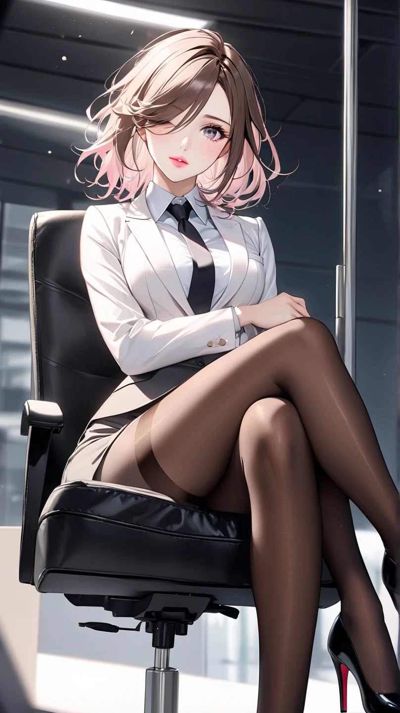Nicole starts (1.5&oversize&pony) | Genless Zone Zero,latex clothes, collar shirt, pencil skirt, black pantyhose, ((office)),((company)),((Mesugaki)),