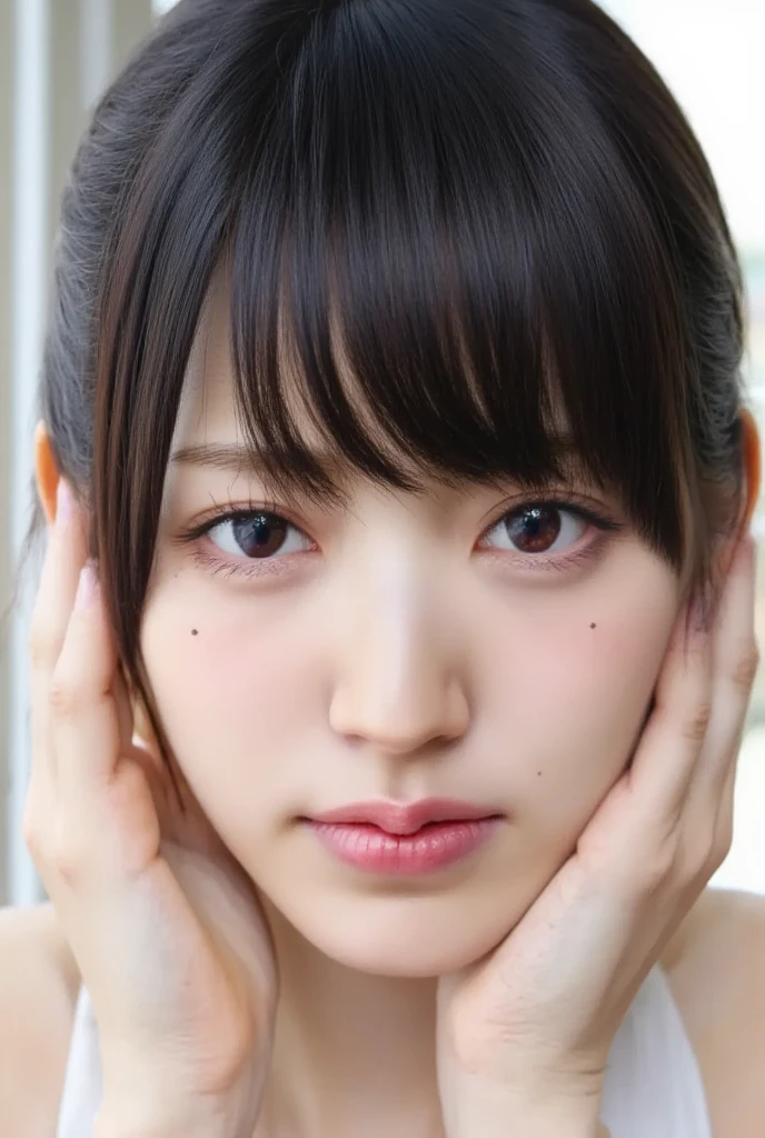 Nikon Z 85mm、((top-quality)) ((masterpiece))、intricate-detail、Sharp Focus、proffesional、Photorealsitic、Real life、surrealistic、photorealisim、Silhouette Light、finely detail、top-quality、Highly detailed CG Unity 8K wallpapers、erfect artwork、The upper part of the body、shinny hair、radiant eyes、shinny skin、realisitic、small tits、The perfect female figure、Constricted waist、Looking at the camera、enchanting posture、sexy pose、extremely delicate and beautiful、best qualtiy、a beautiful detailed girl、Beautiful fine eyes、Facial Lights、((Realistic lighting、top-quality、8K、masterpiece:1.3))、Clear focus:1.2、1girl in、flawless beauty:1.4、Slim abs:1.1、((Long dark brown hair、Light pink 、Shaved 、Super fine face、Mouth that opens slightly、Narrow-eyed、二重まぶた、(Full body lying in bed:1.2)、toward to the camera、 Legs open、My best girlfriend、In the midst of intense sex、Iki face