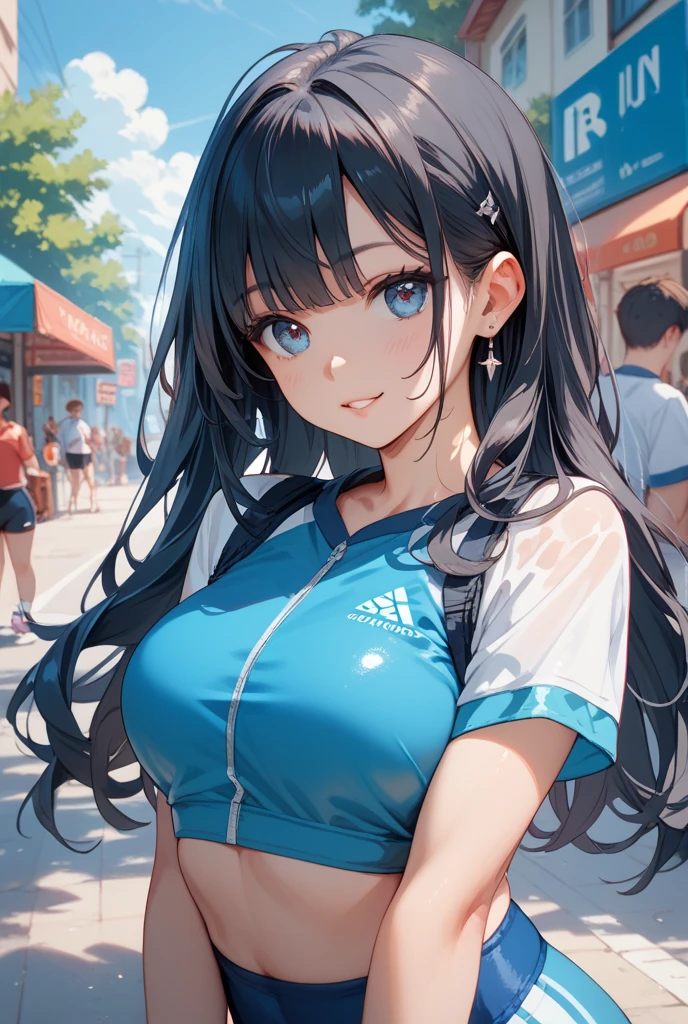 Nozomi_meet, (length_hair), length hair,1 girl, alone, purple_hair, twin tails, aqua_eye, hair ornaments,((8k, RAW photo, highest quality, masterpiece), High-definition RAW color photography Professional close-up photos, (realistic, photorealism:1. 37), (highest quality), (best shadow), (Best Illustration), clavicle, ultra high resolution, High-definition CG integrated 8K wallpaper, Physically based rendering, cinematic lighting), 1 girl, alone, , roxy migurdia, 1 girl, Ahoge, alternate hairstyle, 前hair, bare shoulders, blue bow, blush, chest, breathe, , hair between eye, length hair,  smile, nipple,  , alone, thighs, very length hair, , ((masterpiece)), profile, highly detailed face, Cheerleader, pom pom