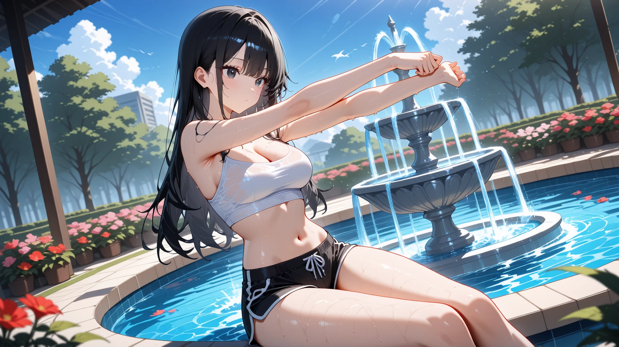 ((((highest quality)))), (((Ultra-precision CG 16K))), (((masterpiece))), (((Very detailed))), (((Extremely detailed))), (((Black outline:1.3, Written boundary depth:1.3 , Written soft outline))), Blur, Bokeh, Maximum clarity and sharpness,Multilayer Texture, Surface Shading, Cinematic lighting, Beautiful details sparkle ,Perfect Proportions, Limited to three woman, BREAK accurate, Anatomically correct, Highly detailed face and skin texture, drawn in detail, Highly detailed facial and skin texture, Detailed eyes, beautiful hair, Beautiful Japanese Idol face, Beautiful and beautiful eyes, Beautiful body, Beautiful breasts, Beautiful thighs, Beautiful legs, Beautiful fingers, (Beautiful views) , skinny body, ((Beautiful Skin)), ((Skin Texture)) BREAK breast enlarged, large Breasts, rocket breasts, (((perky breasts))), covered nipples ,slender waist, (laughing, narrow eyes, blush, determined expression, hot, sweaty , Heavy breathing,) BREAK (((no-bra, wearing oversized football uniform, sportswear, low rise hot pants with slits, no-sleeve, breast is covered by outfit))) , wearing earrings, BREAK ( stick breast out),((( a woman standing on the playground holding your knees:1.3, trap the soccer ball with chest, stretching out , from below ,looking at viewer, close up face))),