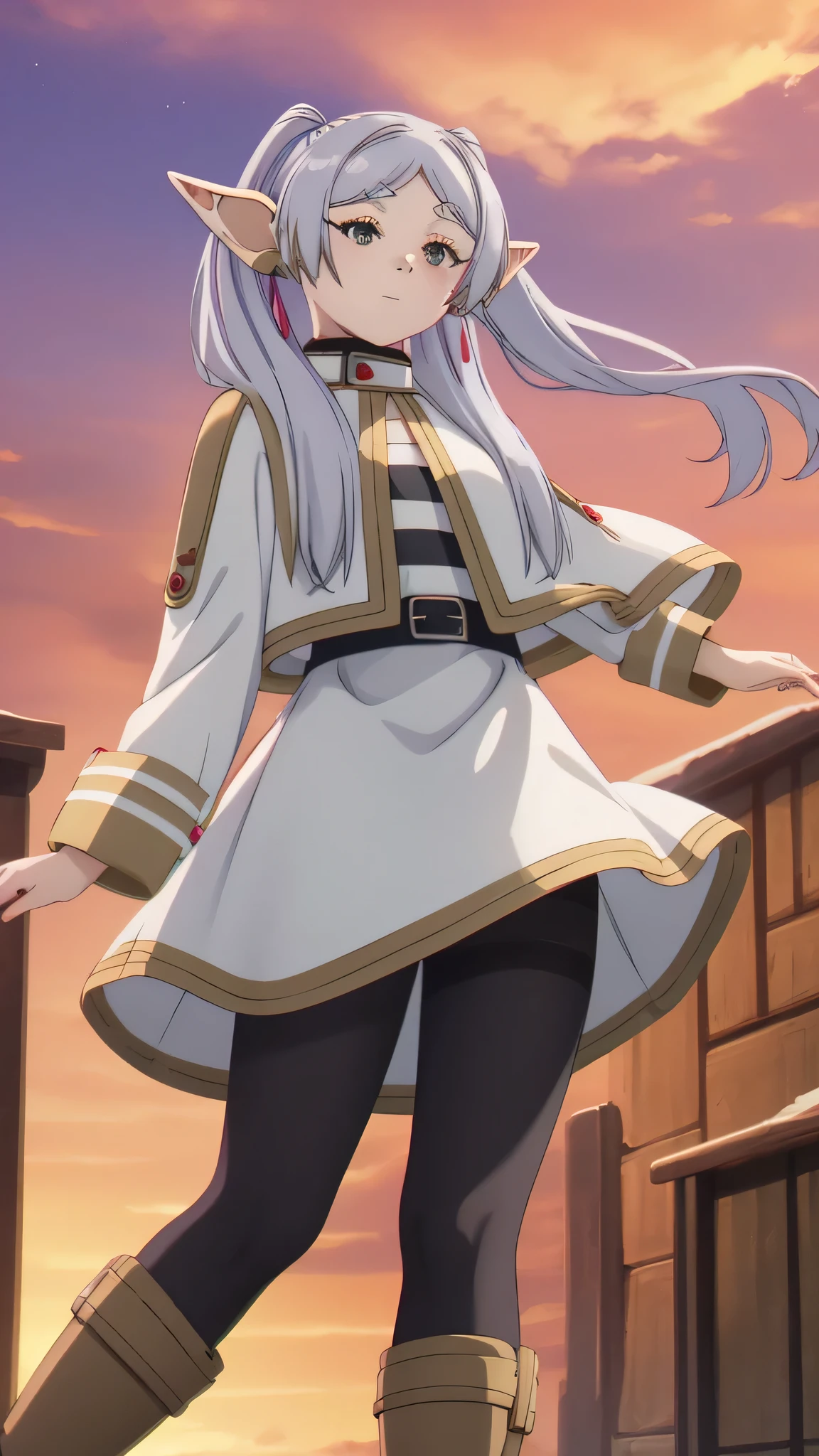 {{{masterpiece}}}, (top quality:1.5), (ultra fine:1.5),、front view、Full body photo、 {Illustration}, {{very delicate and beautiful}}, ( Beautiful and accurate eye :1.6), bow dress, high resolution, very cute face, 16 kg, High Definition, anime visual, anime face extremadamente bonito, girl in anime vest , (Perfect Hand, completed), Chizuru Mizuhara(she、rent it), cute face, long hair , brown hair, (brown eye:1.5), braids, hair braids, medium breasts, big waist, Firmly press your face and body against the curve , , skirt for ears, shirt, sialtos , Bare Shoulders, Removable Sleeves, (White Sleeve:1.2), white sialtos , (blue skirt for ears:1.2), mini skirt for ears, blue shirt, green bow, (Long blue boots :1.3), , cosplay, Smile, eye, blush, EXTERIOR, orbital space , ((angle from below:15))、(skirt fluttering、(transparent black pantyhose:1.5)、(different poses for each shoot:1.5)、(Open Legs:1.5)、(facing front:1.5)、Strong winds、(skirt flips up:1.5)、White lace tiered frill panties