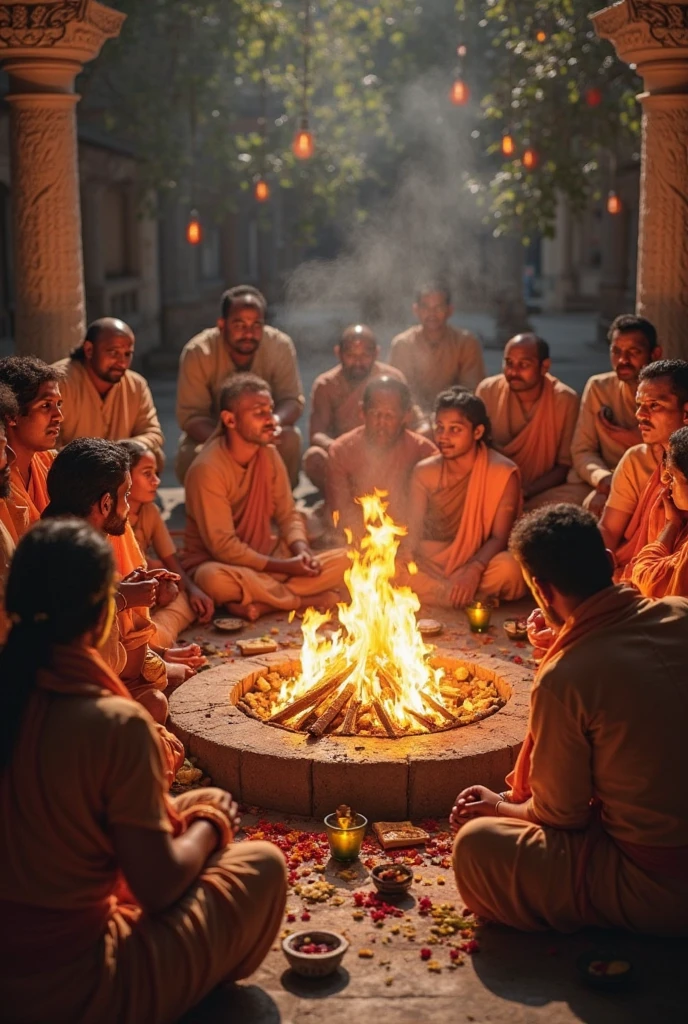 Make a photo while male are doing hawan